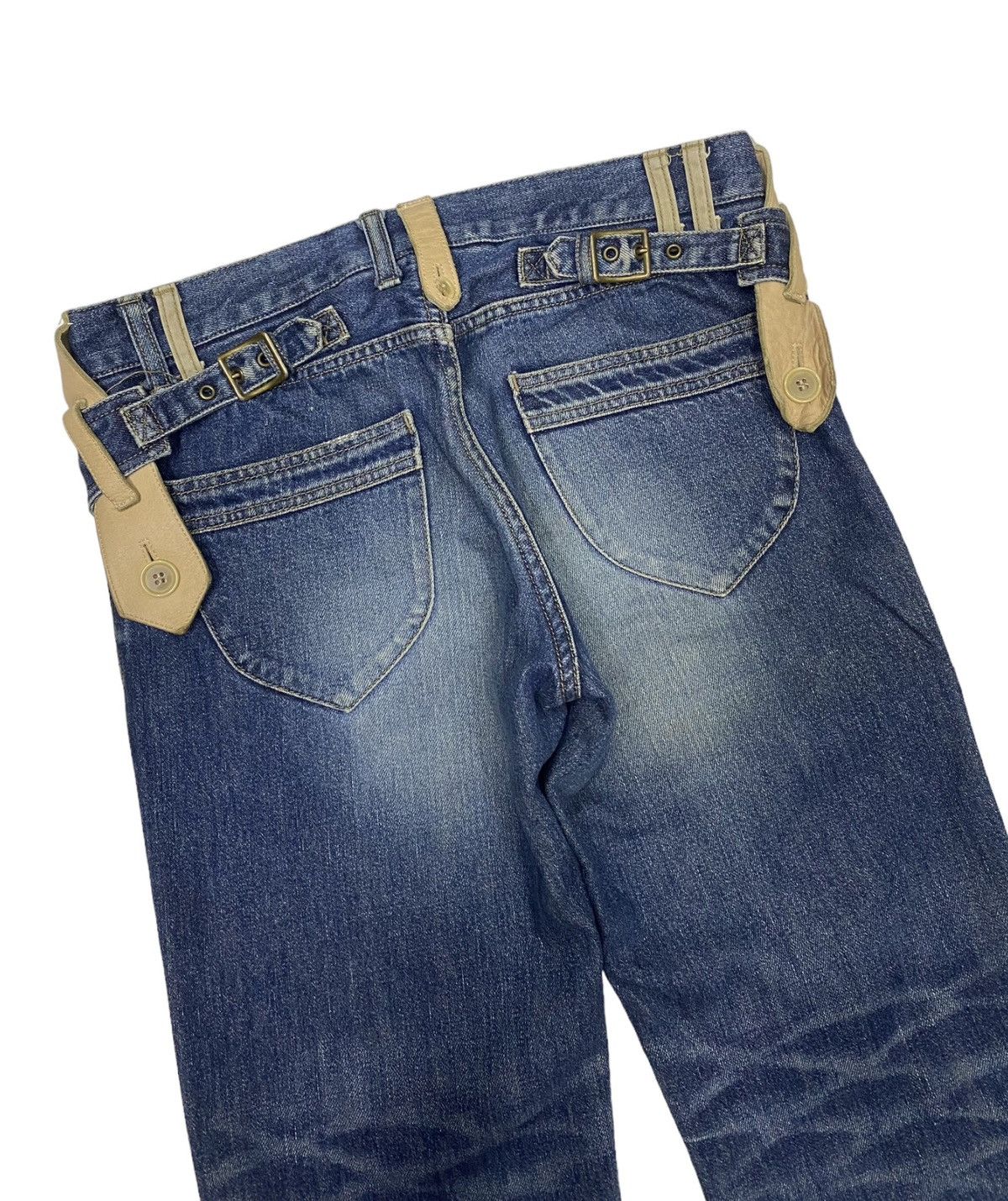 If Six Was Nine 🔥RARE PRIGS DISTRESSED DENIM LEATHER WAIST PART JEANS Size US 32 / EU 48 - 7 Thumbnail