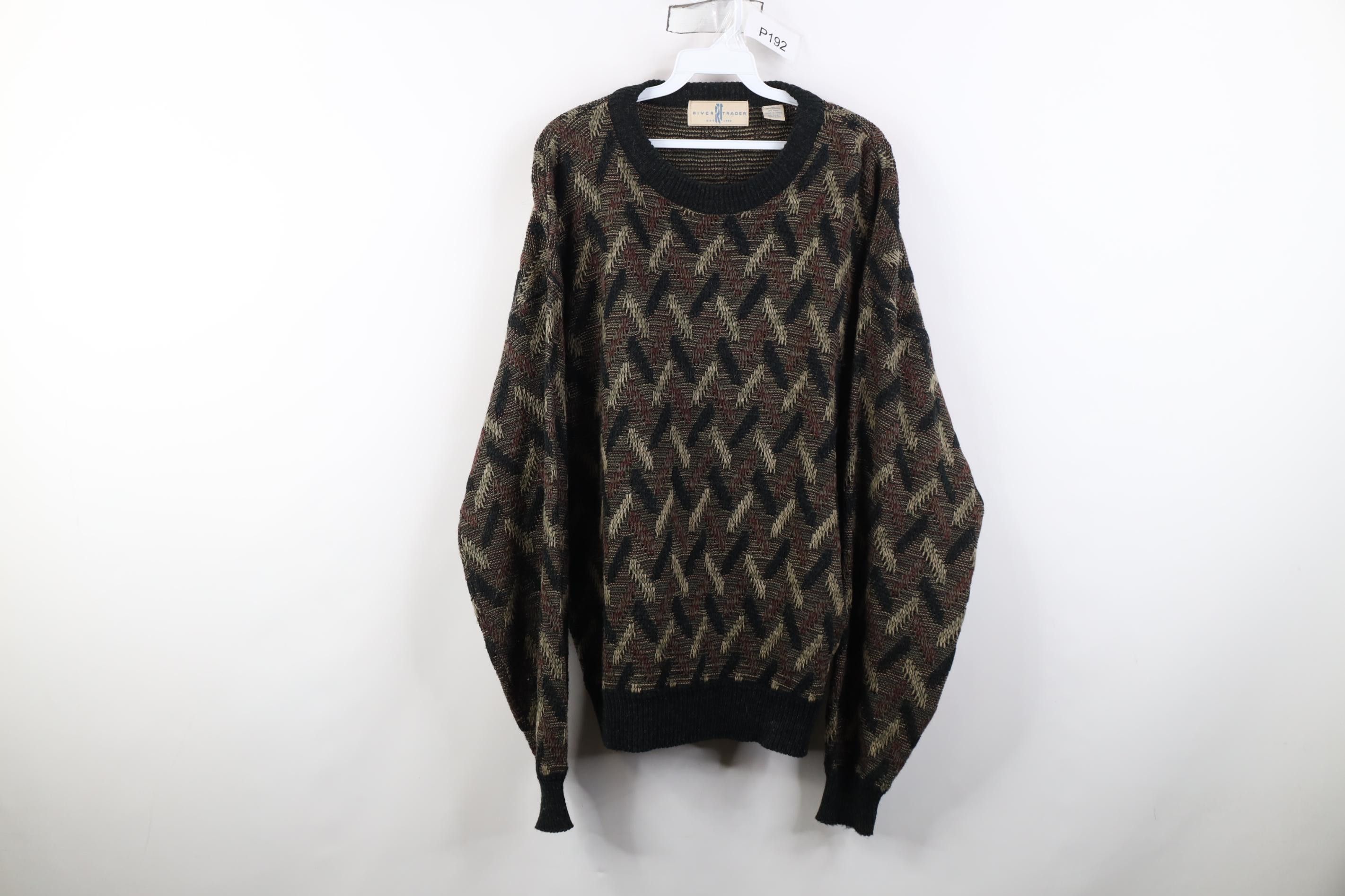 Vintage Vintage 90s Streetwear Knit Earth Tone Zig Zag Sweater Size US XL / EU 56 / 4 - 1 Thumbnail
