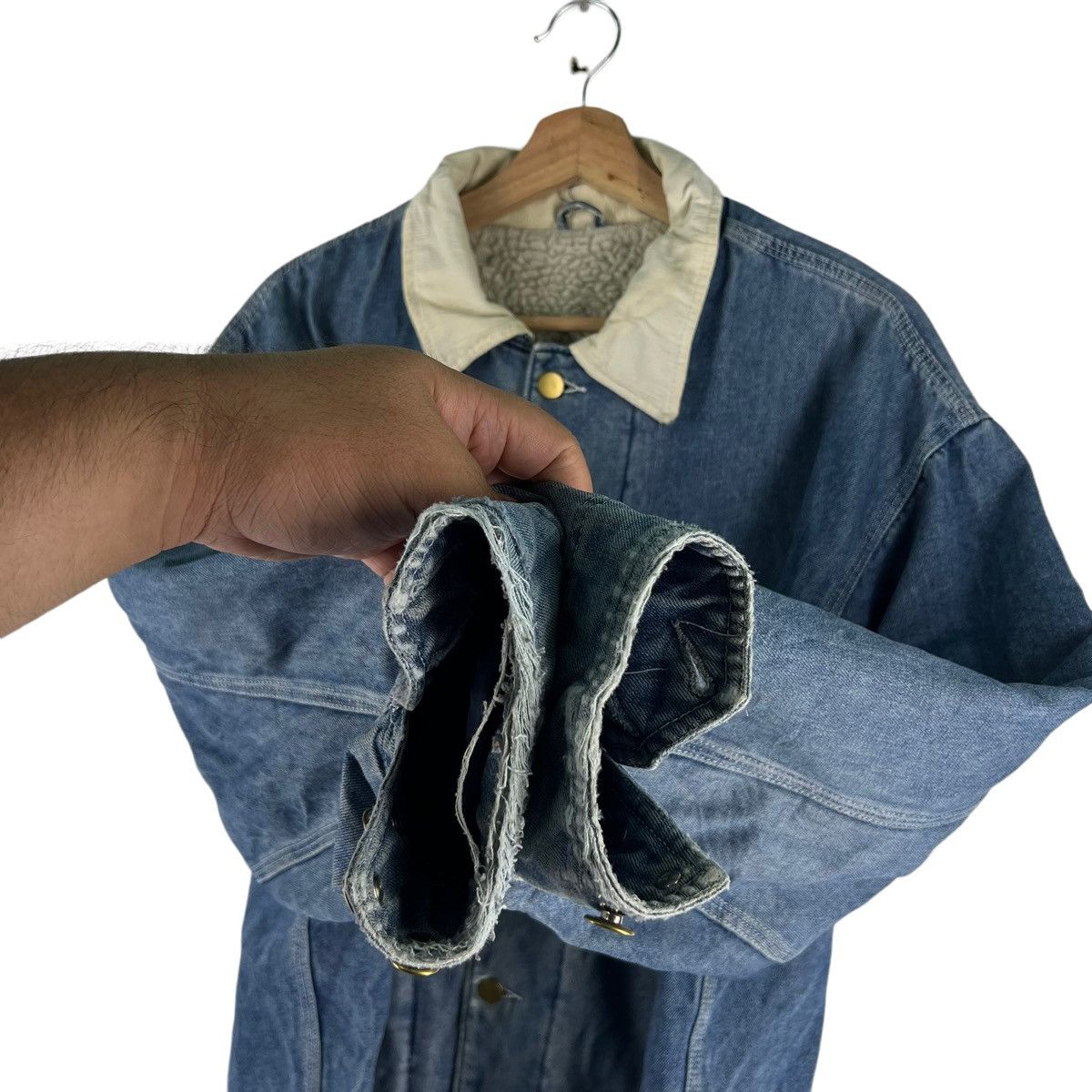 45rpm 🔥VINTAGE CHORE DENIM JACKET DOUBLE POCKET SHEARLING BLANKET Size US L / EU 52-54 / 3 - 10 Thumbnail