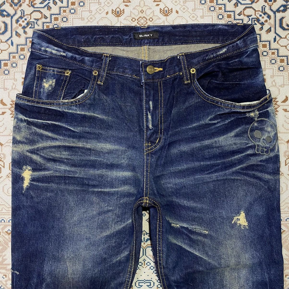 If Six Was Nine × Le Grande Bleu (L.G.B.) 2000s Y2K Slinky Distressed Skull Jeans Size US 30 / EU 46 - 3 Thumbnail