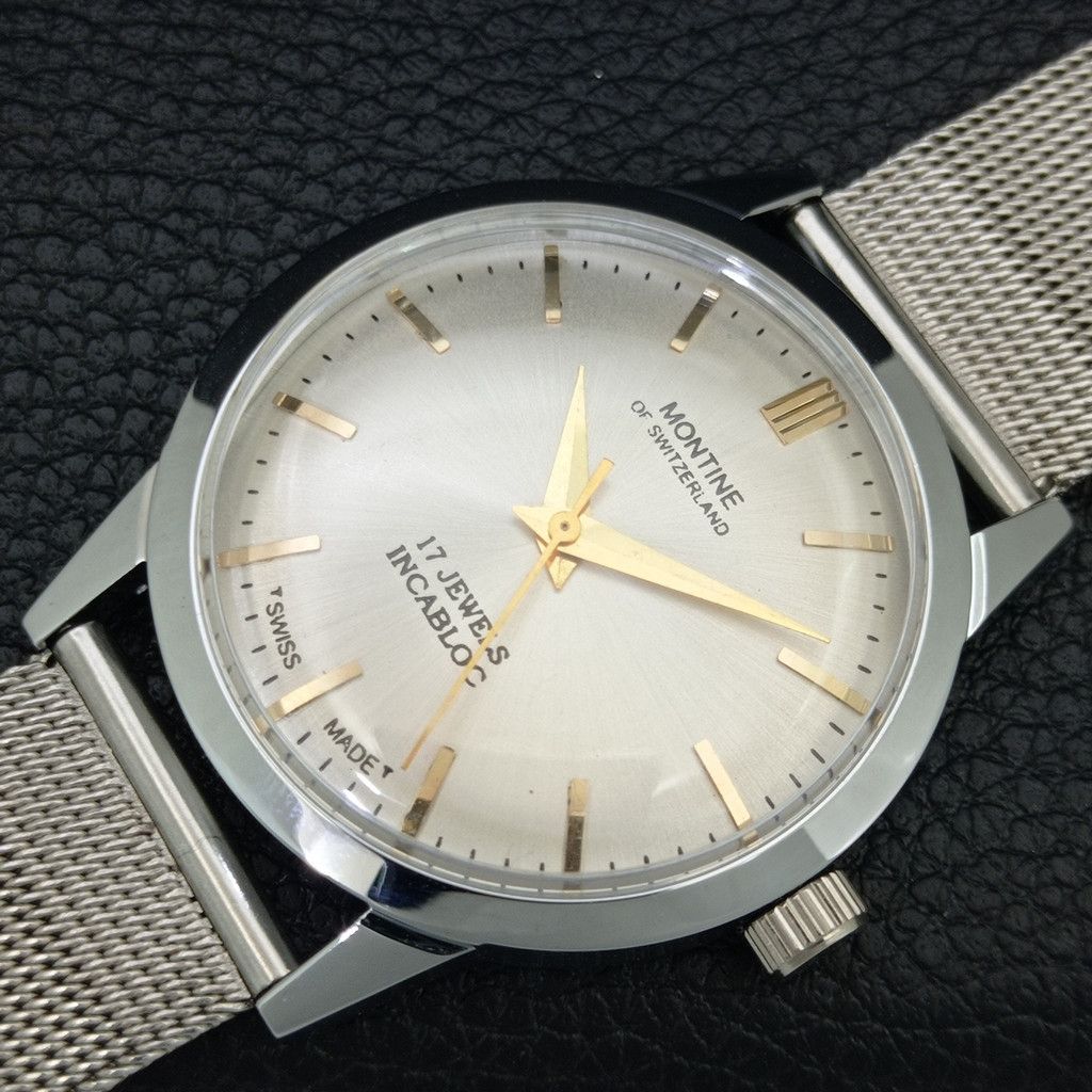 Other VINTAGE MONTINE HAND-WINDING SWISS MENS SILVER WATCH a444165 Size 38 - 6 Thumbnail