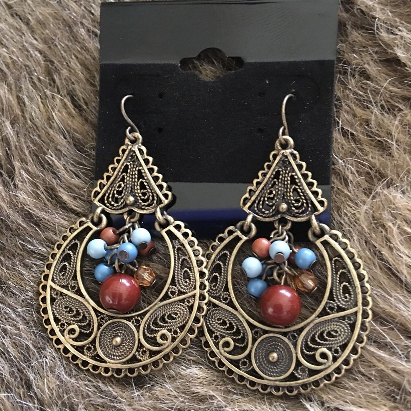 Jewelry Brass tone dangle bead fish hook earrings Size ONE SIZE - 2 Thumbnail