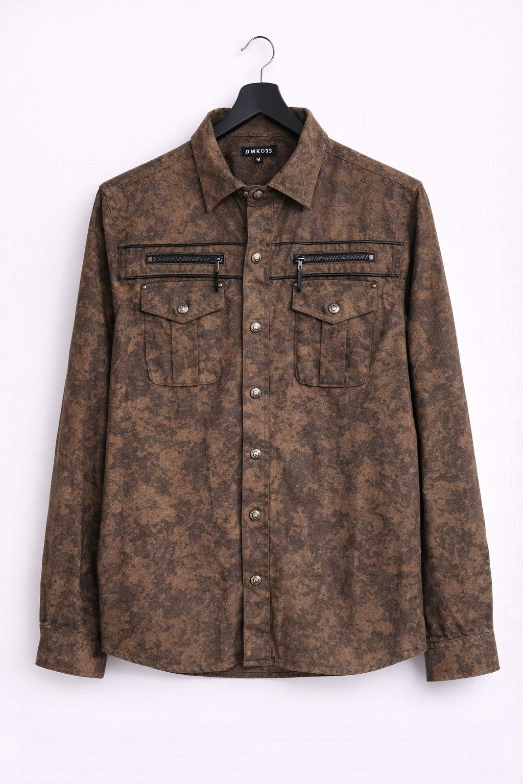 Japanese Brand Vintage MKOX Textured Utility Shirt Jacket Brown Long Sleeve Size US M / EU 48-50 / 2 - 1 Thumbnail