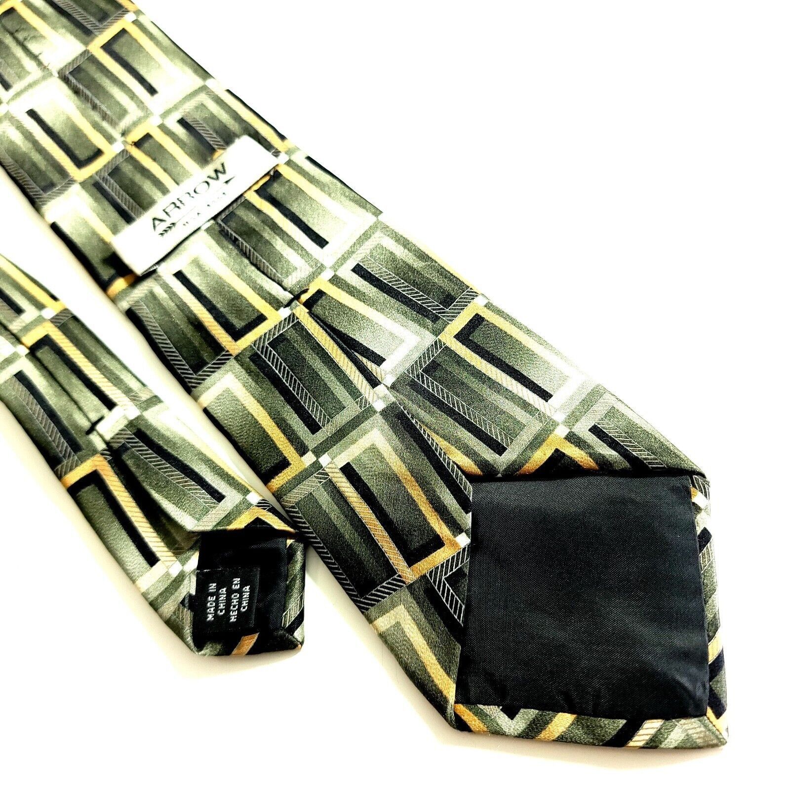 Arrow Arrow Green Brown Abstract Print Geometric Long Silk Tie Size ONE SIZE - 6 Thumbnail