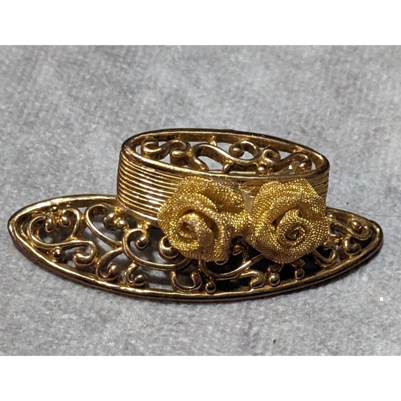Other Vintage Gold Tone Filigree Mesh Flower Hat Brooch Size ONE SIZE - 5 Thumbnail