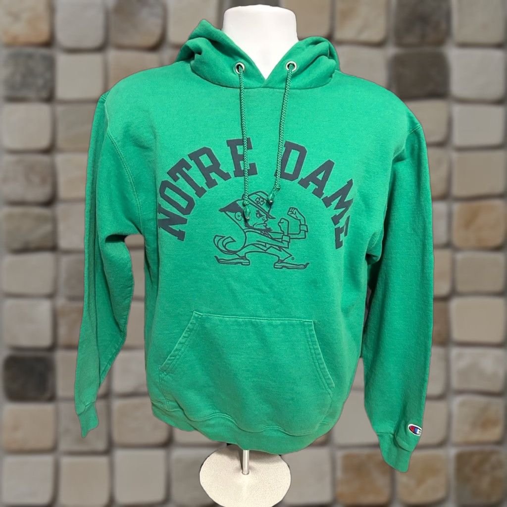 Champion VTG Notre Dame Fighting Irish Champion Hoodie Adult Medium Green Chest Graphic Pullover Hooded Pocket NCAAF Unisex Mens Womens Size US M / EU 48-50 / 2 - 1 Thumbnail