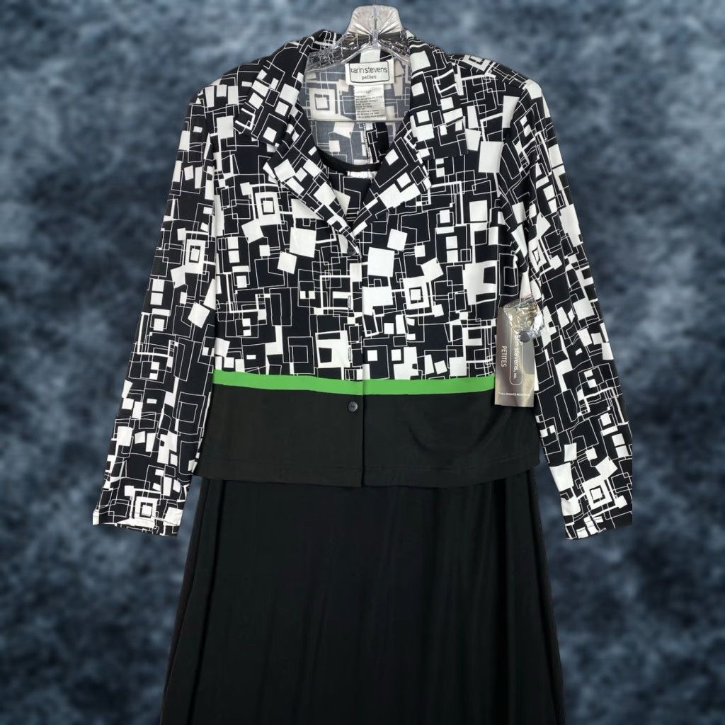 Vintage VINTAGE Karin Stevens Dress Geometric 14P Maxi Tank Dress & Jacket Black 90s Slit NWT Women Womens Size XL / US 12-14 / IT 48-50 - 1 Thumbnail
