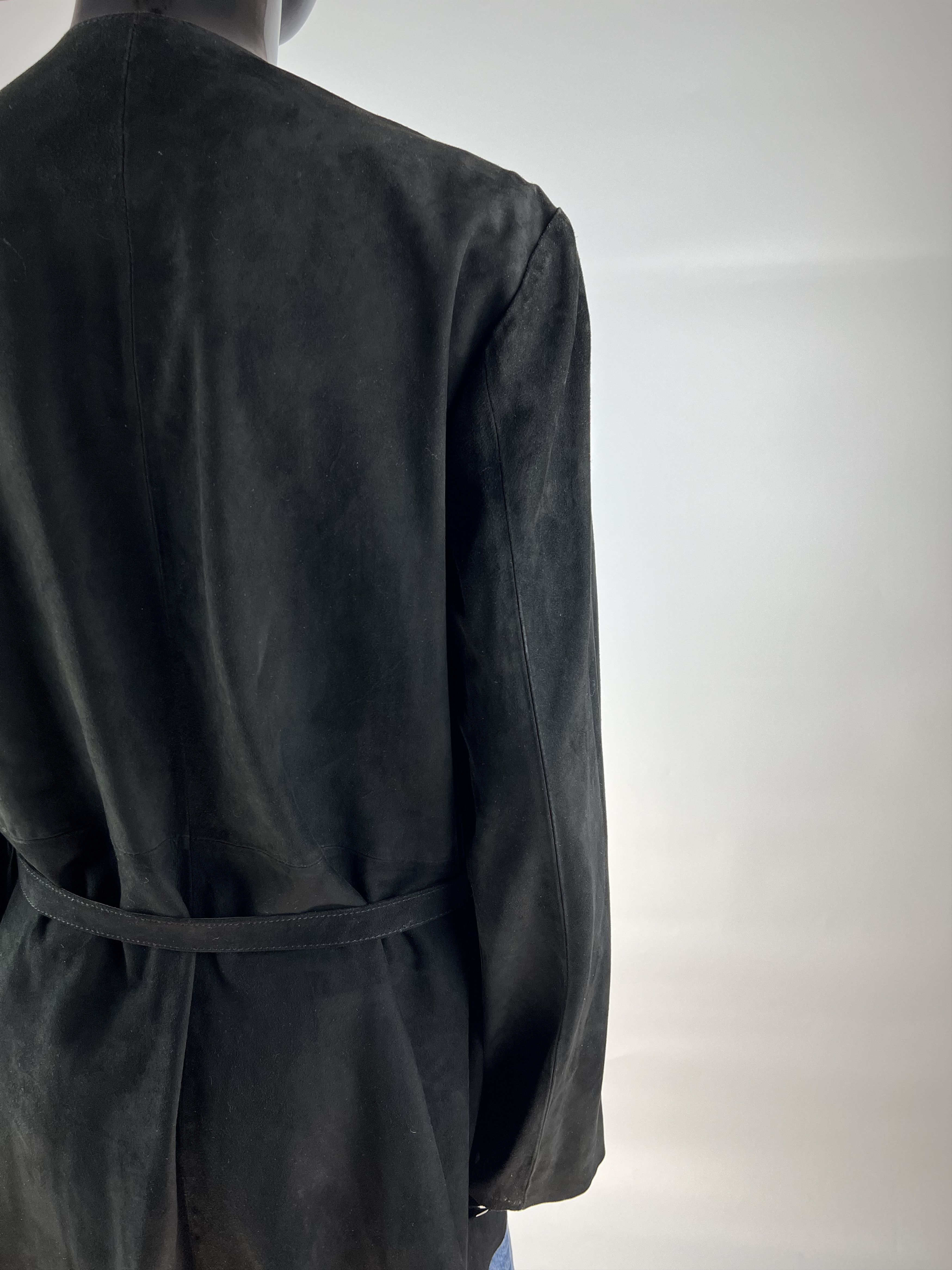 Other Uterque Black Suede Fringers Belted Jacket Size L Size L / US 10 / IT 46 - 4 Thumbnail