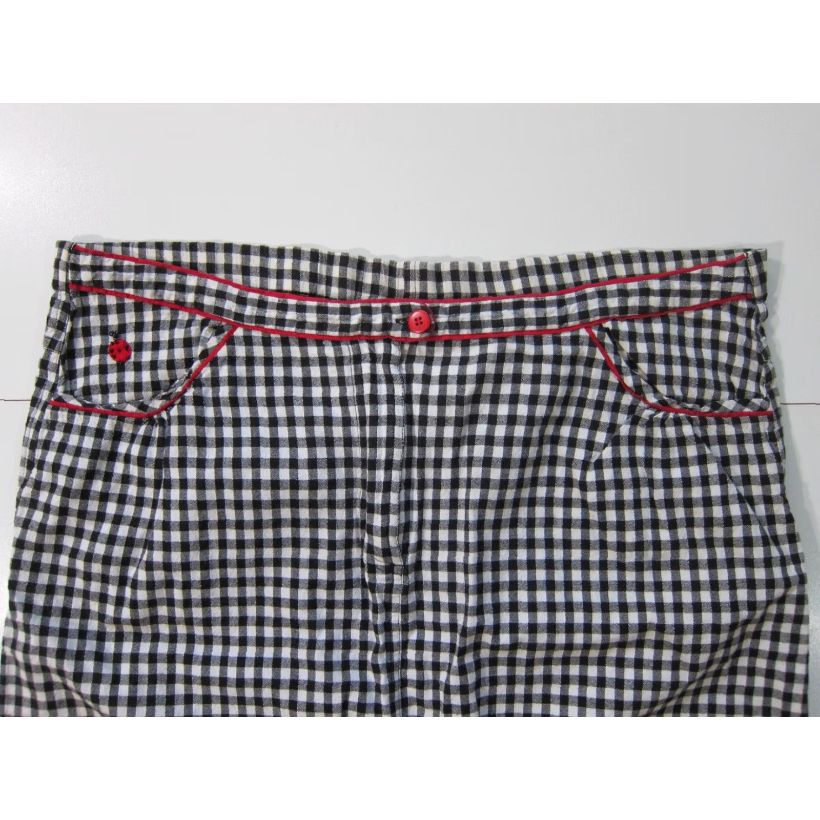 Vintage Lemon Grass Studio Women Skirt Plaid Black White Lady Bug Pockets Zipper Button Knee Length 100% Cotton L Size 36" / US 14 / IT 50 - 4 Thumbnail