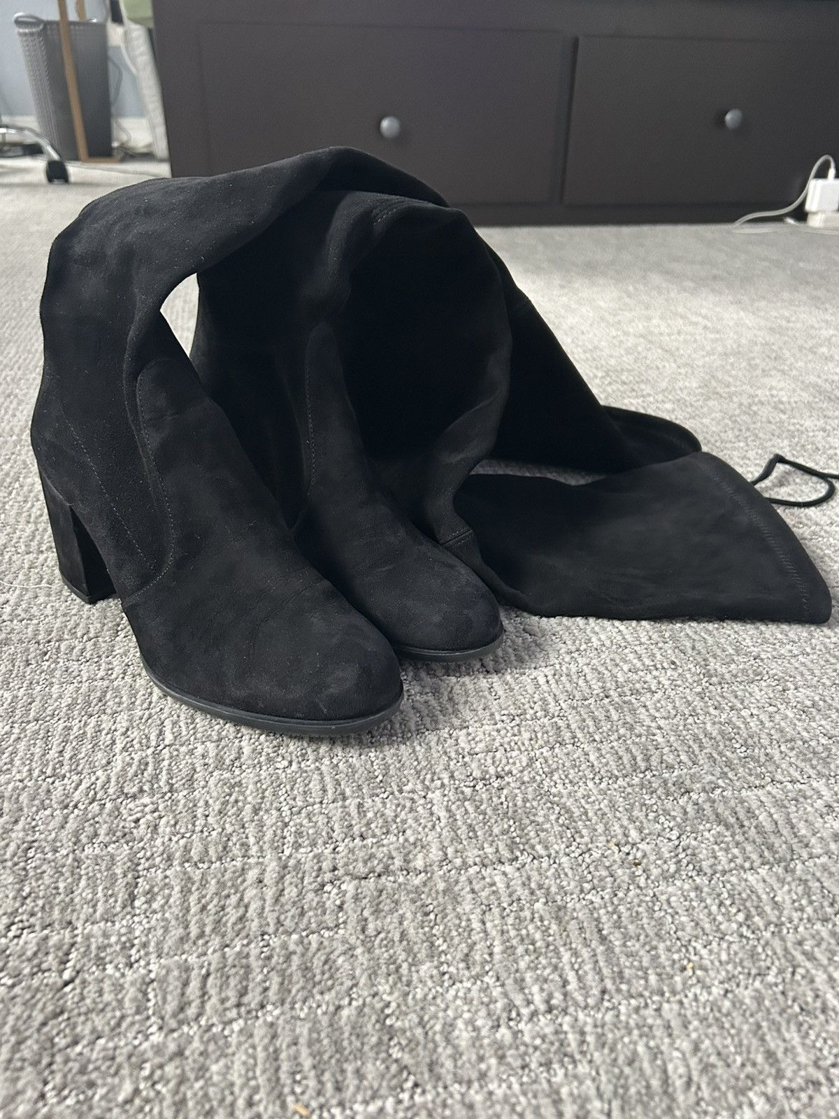 Stuart Weitzman Stuart Weitzman Black Suede Over-The-Knee Tieland Boots Size US 7.5 / IT 37.5 - 3 Thumbnail