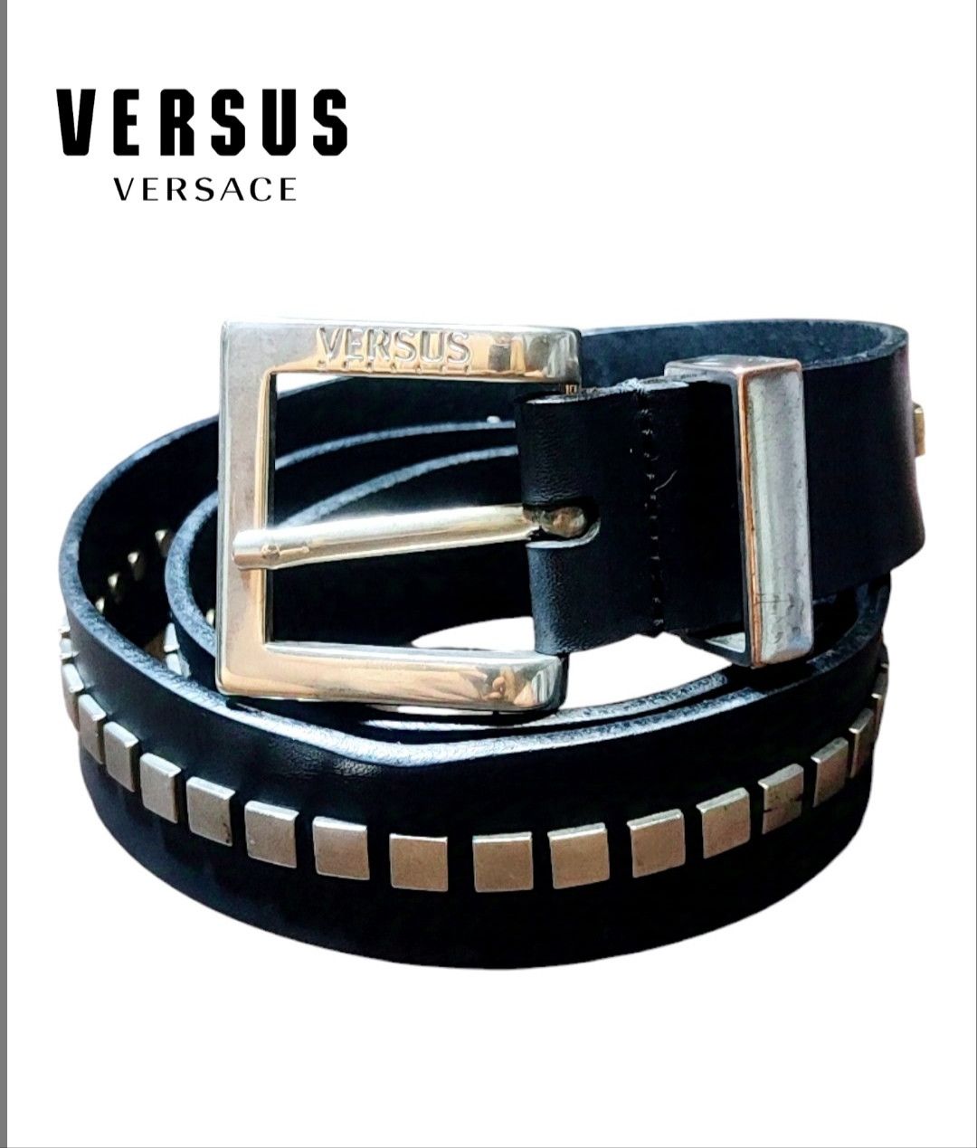 Versace VINTAGE Versus Versace Unisex Studded Black Leather Belt Size 32 - 1 Thumbnail