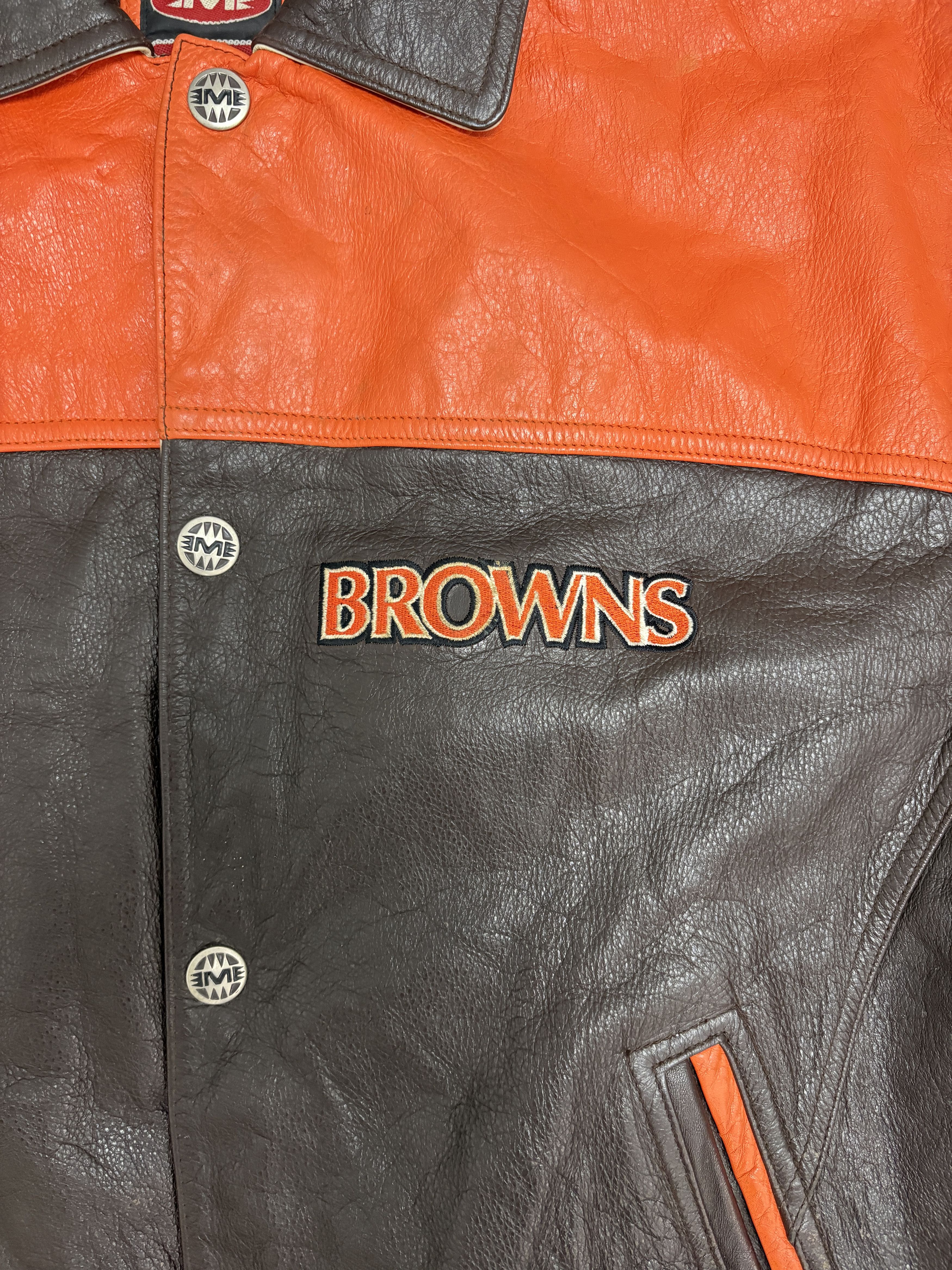 Vintage Cleveland Browns Stitched Vintage Brown Leather Jacket Size US XL / EU 56 / 4 - 2 Thumbnail