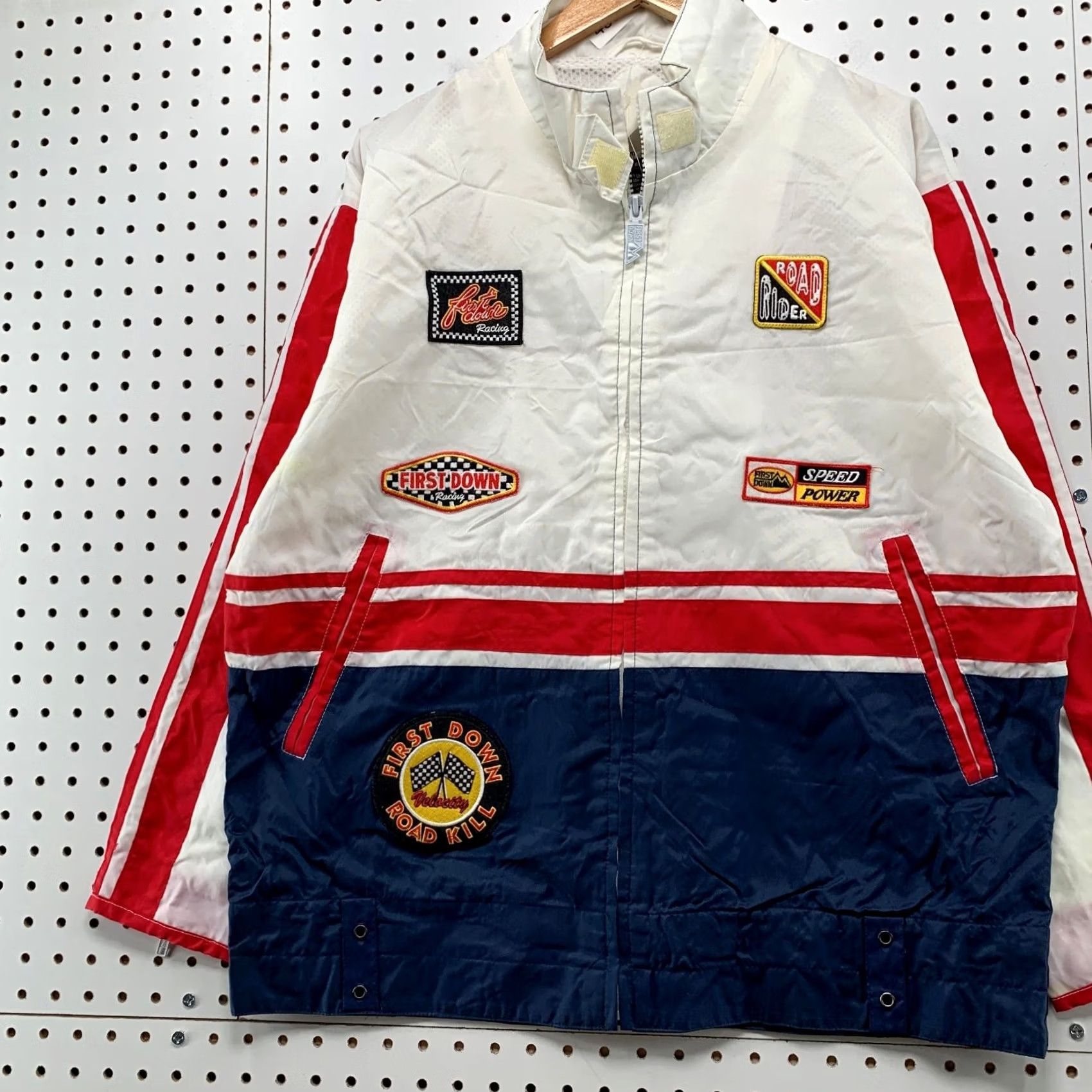 Vintage VINTAGE First Down Windbreaker Jacket Mens S White Racing Windbreaker Size US S / EU 44-46 / 1 - 6 Thumbnail