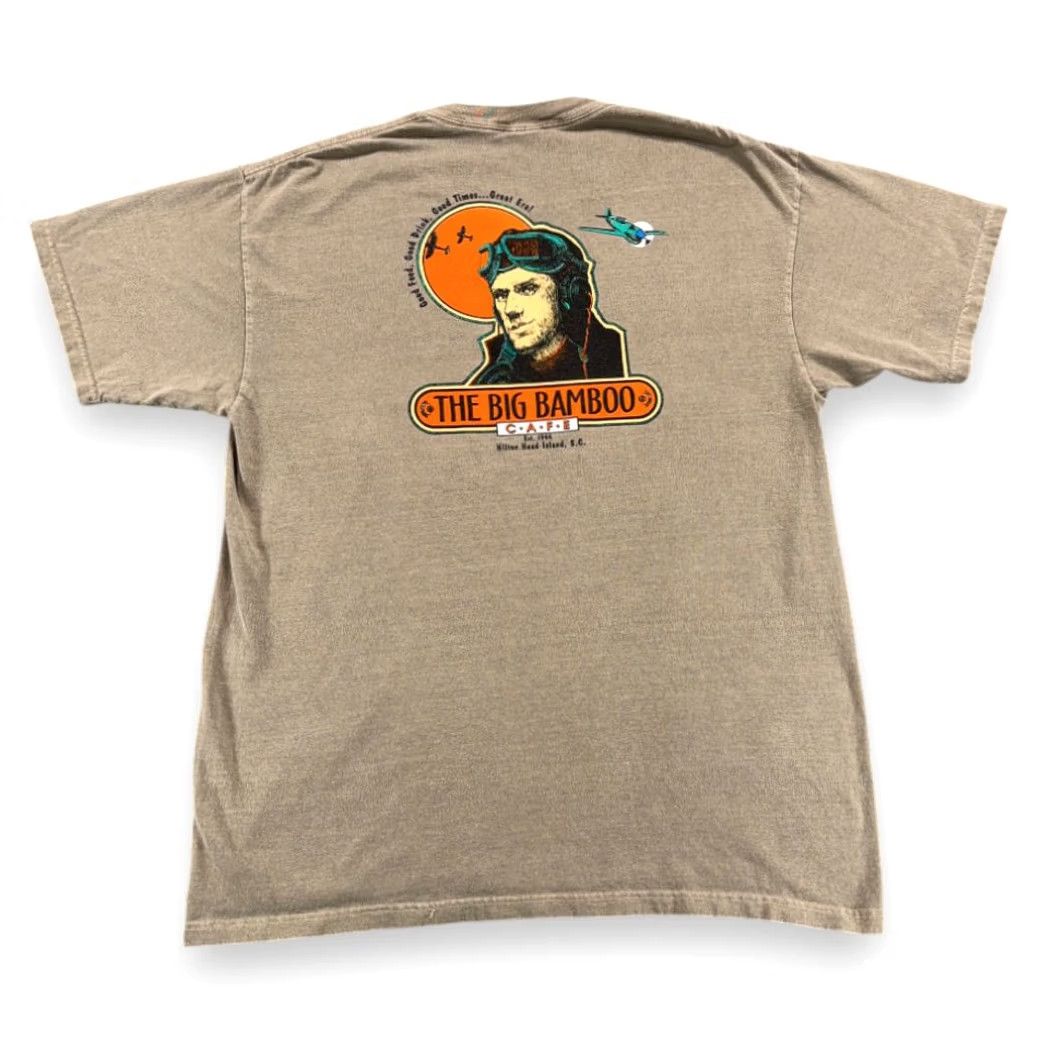 Anvil VINTAGE Big Bamboo Cafe Shirt Adult LARGE Brown Hilton Head Pilot WWII Plane 90s Size US L / EU 52-54 / 3 - 2 Thumbnail