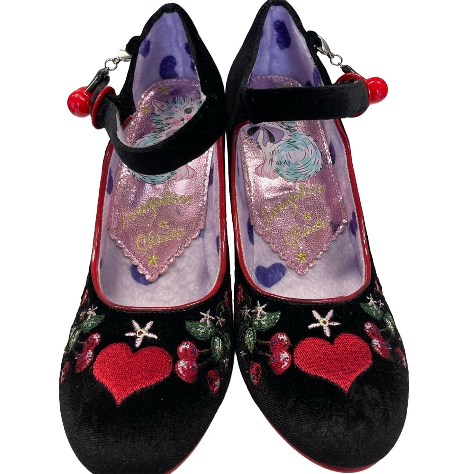 Frankie Morello Black velvet red cherries lucite heels women’s Shoe size 7 Size US 7 / IT 37 - 2 Thumbnail