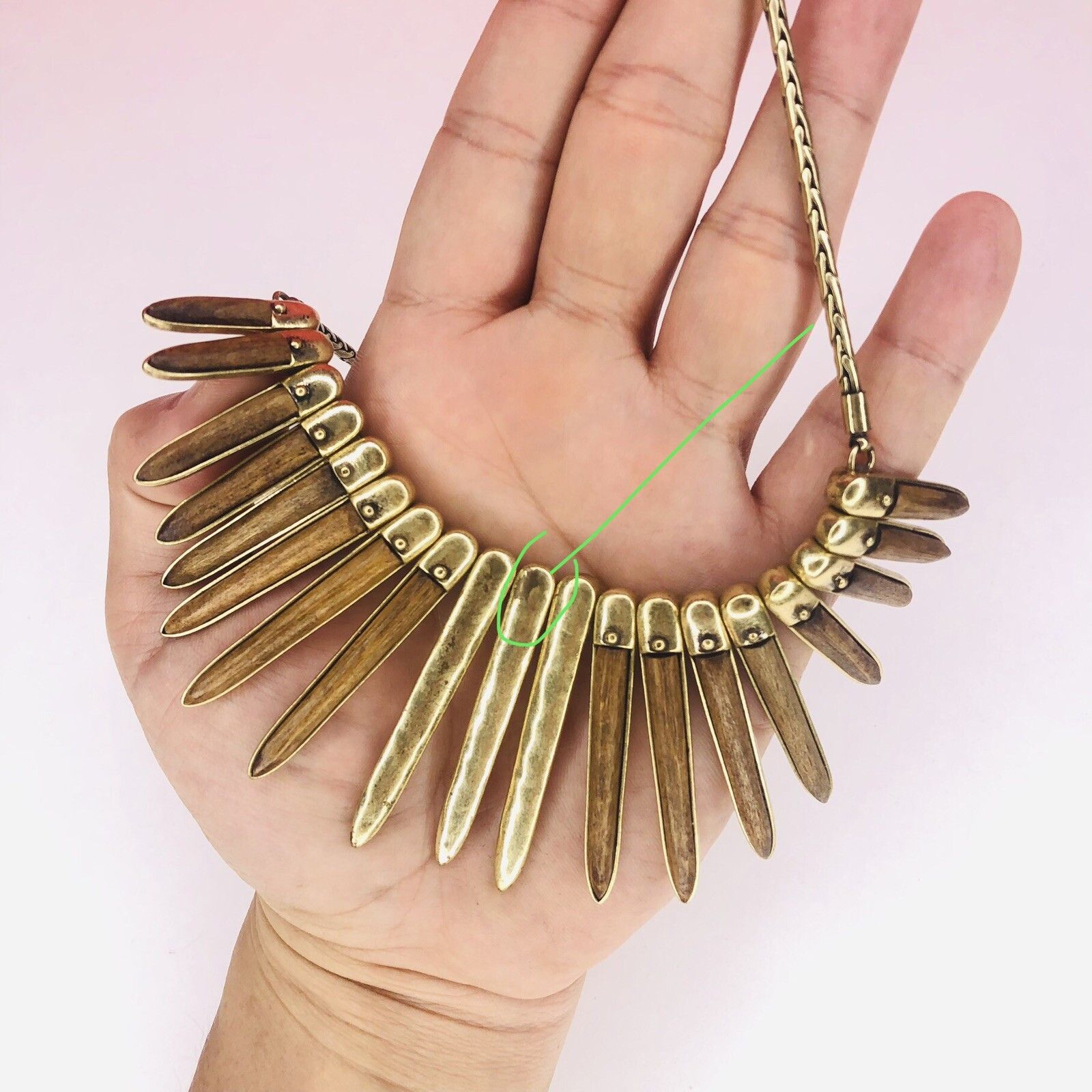 Lucky Brand LUCKY BRAND Hammered Brass & Wood Collar Necklace 18" Boho Size ONE SIZE - 6 Thumbnail