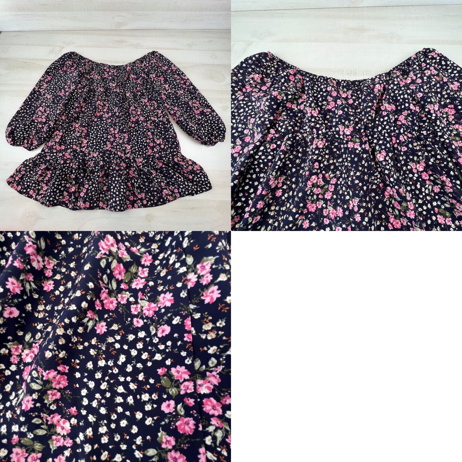 Vintage As U Wish Womens Tunic Top Navy Blue Floral Off Shoulder Flowy Blouse Large Size L / US 10 / IT 46 - 8 Thumbnail