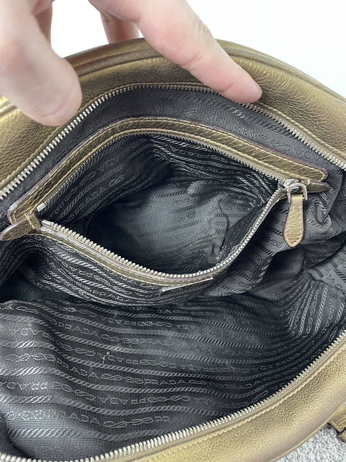 Prada Prada Metallic Gold Leather Logo Satchel Size ONE SIZE - 19 Thumbnail