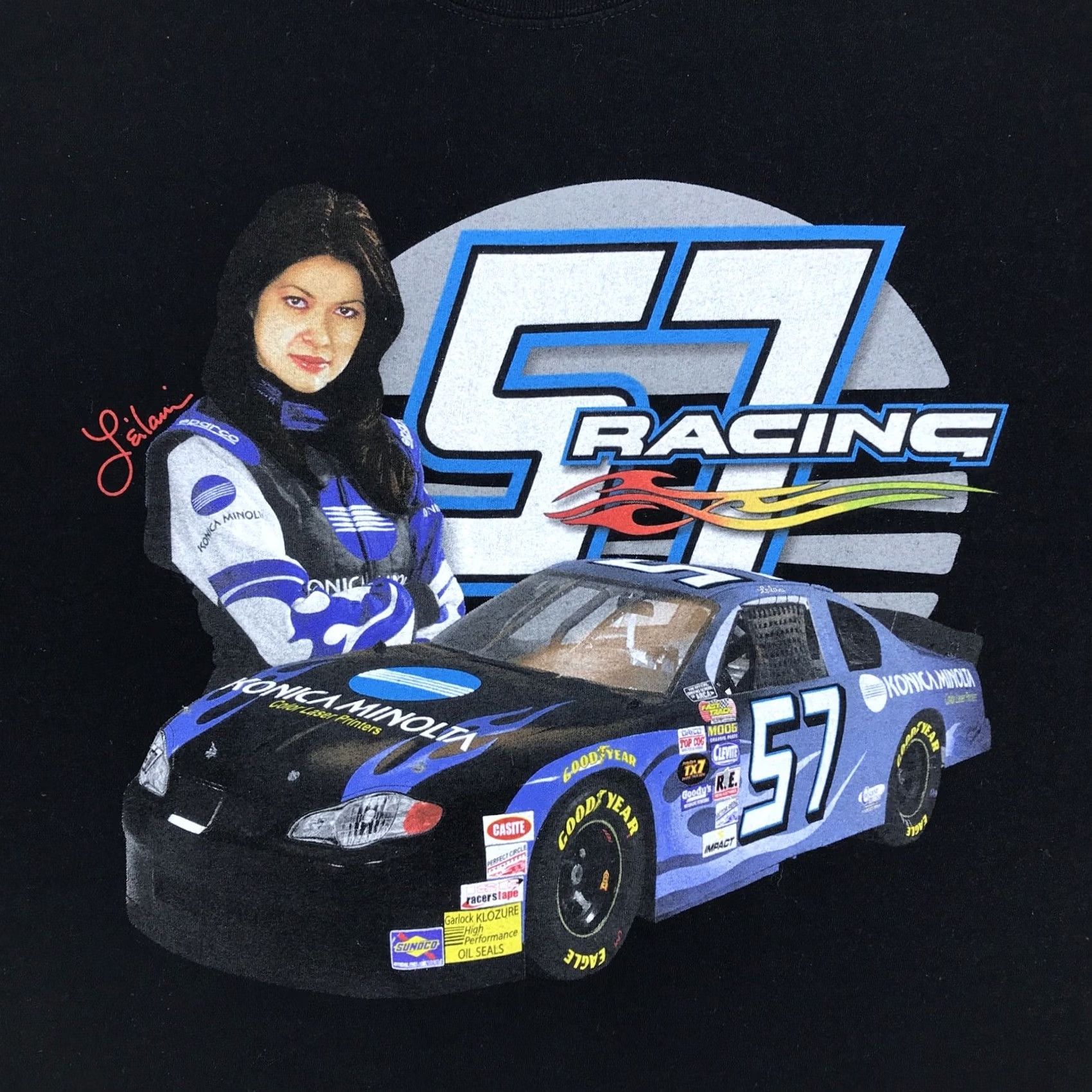 NASCAR VINTAGE NASCAR T-Shirt 2XL Black Men Short Sleeve Double-Sided 80s 90s Konica Minolta Goodyear Leilani Munter Racing Size US XXL / EU 58 / 5 - 4 Thumbnail