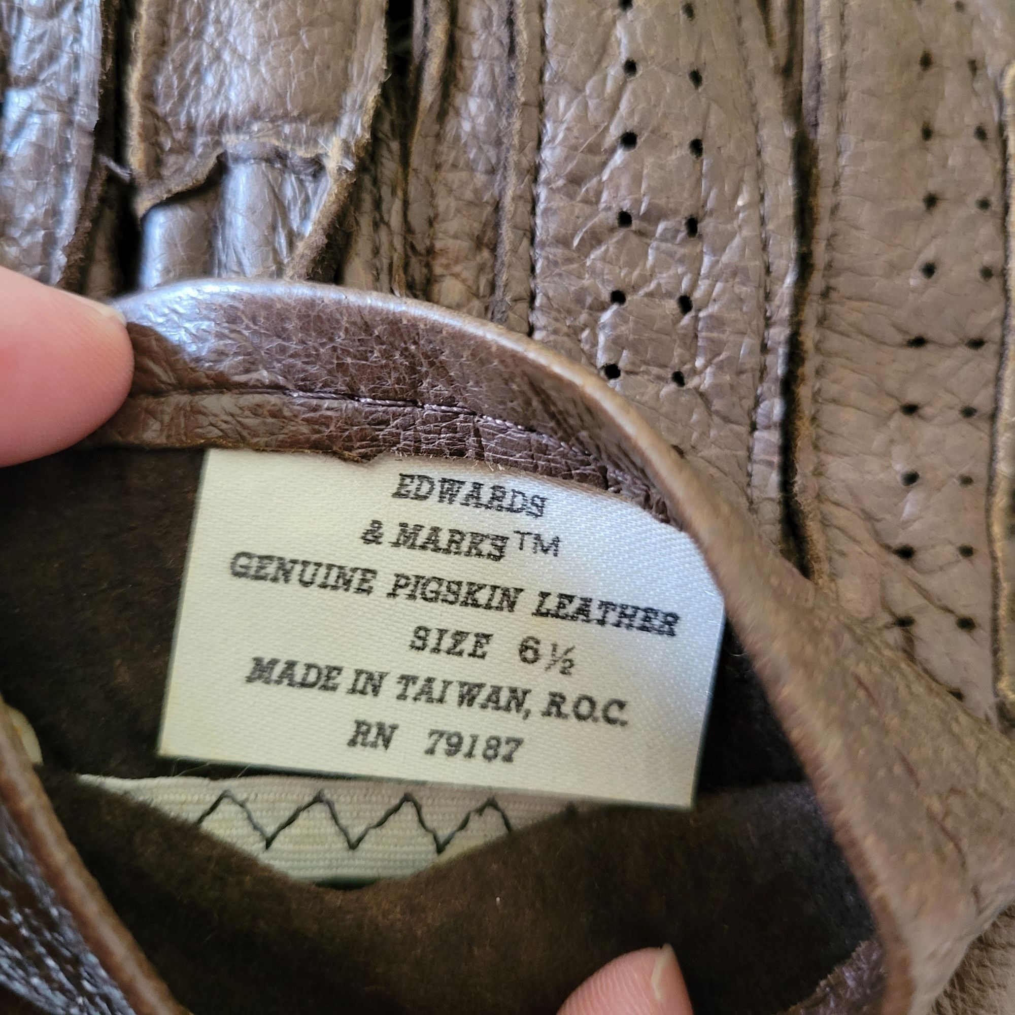 Vintage Edwards Marks Genuine Pigskin Leather Gloves Size 6 1/2 Brow Size ONE SIZE - 3 Thumbnail