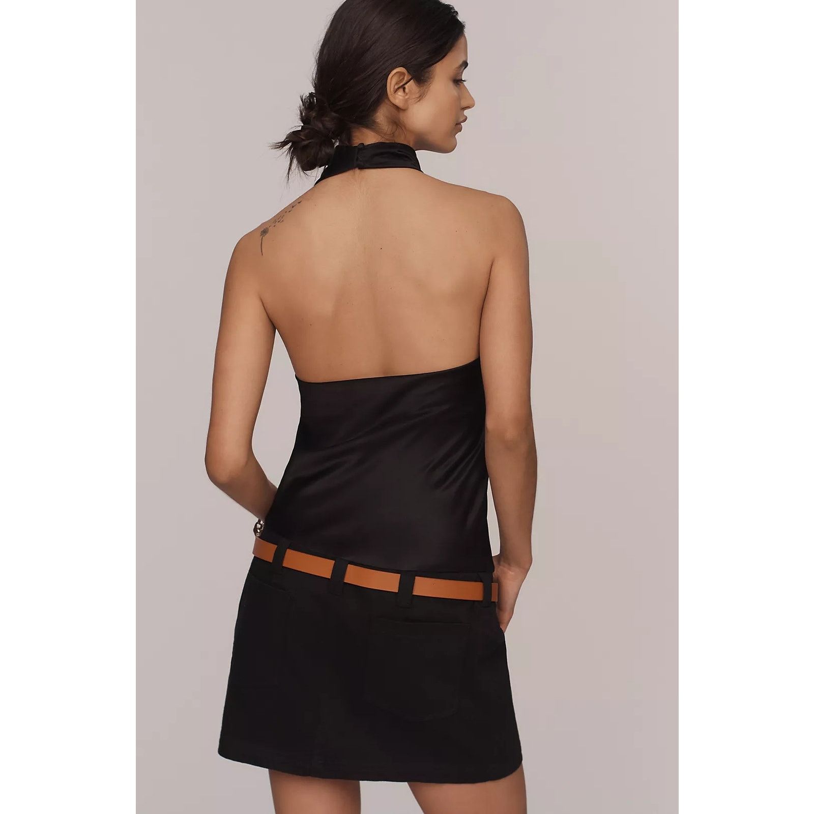 Anthropologie NWT Maeve Cowl-Neck Belted Mini Dress $178 X-LARGE Black Size XL / US 12-14 / IT 48-50 - 3 Thumbnail