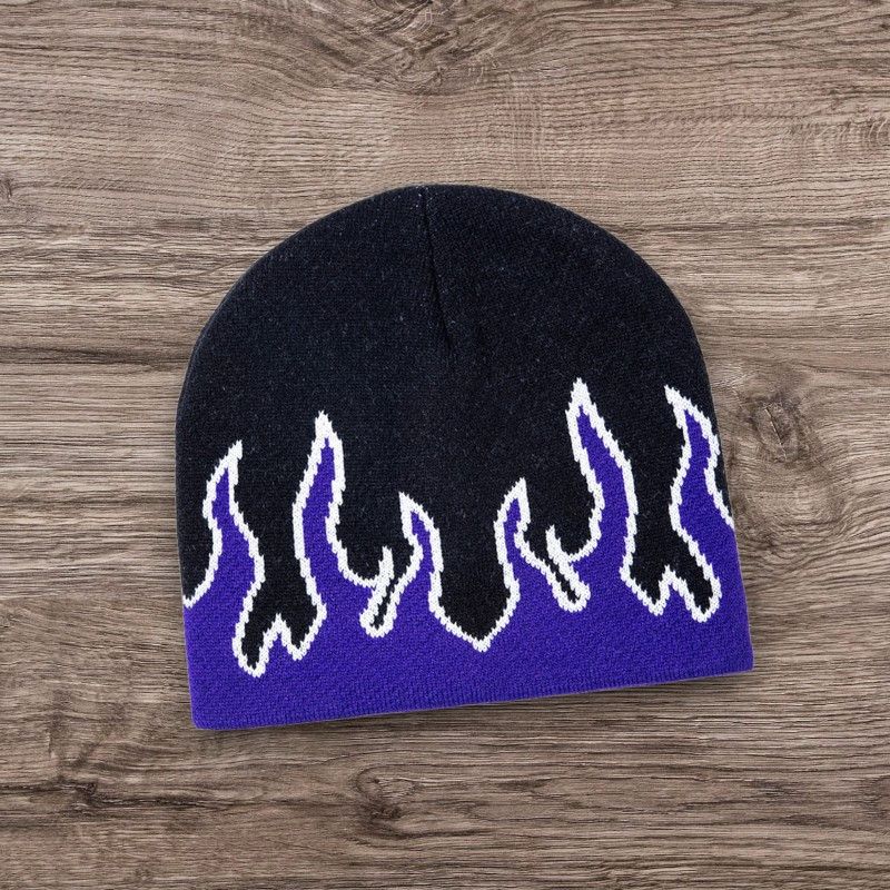 Other Y2K SKATER Purple Flame Beanie | ALT Grunge PUNK Hat Size ONE SIZE - 1 Preview