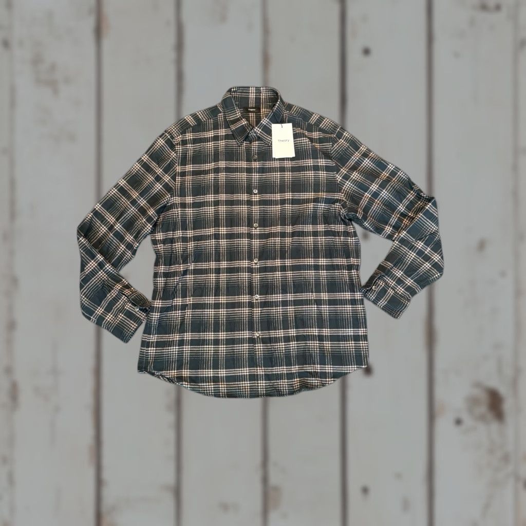 Theory Theory Button-Down Shirt Mens XL Twill Flannel Charcoal Dusty Orchid Size US XL / EU 56 / 4 - 1 Thumbnail