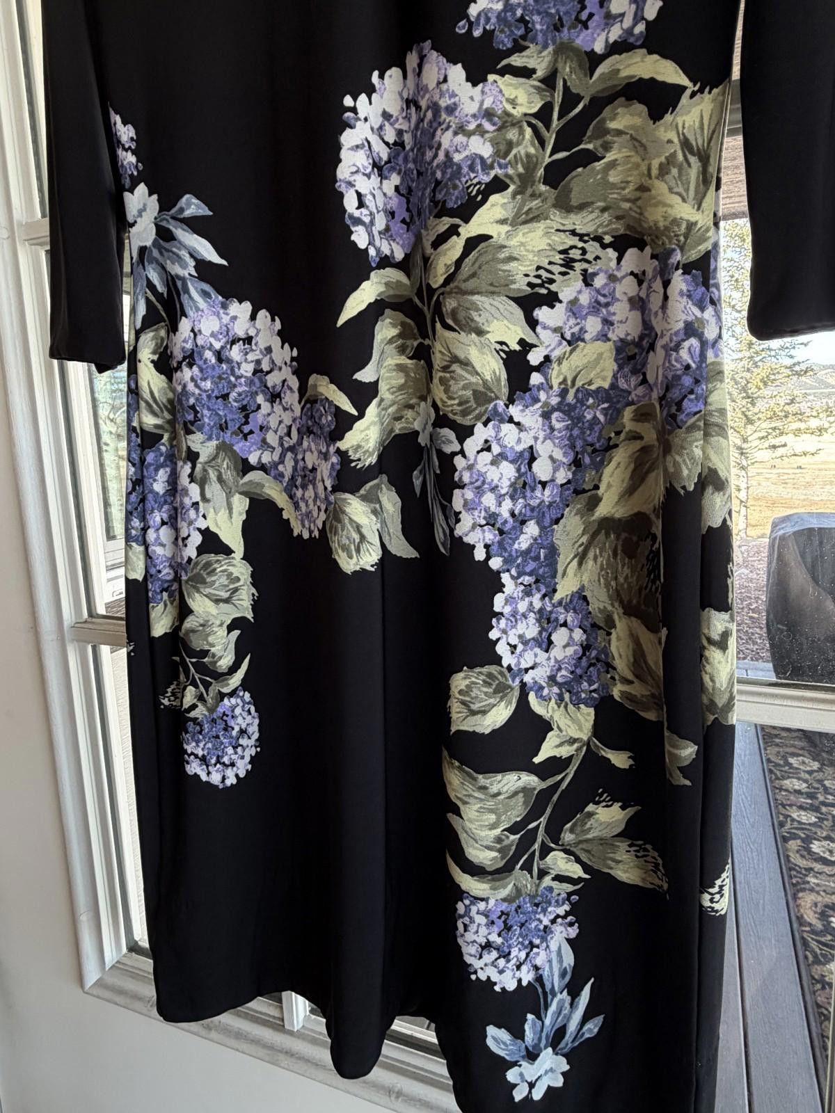Other WHBM Small 3/4 Long Sleeve Floral Stretch Black Periwinkle Size S / US 4 / IT 40 - 6 Thumbnail