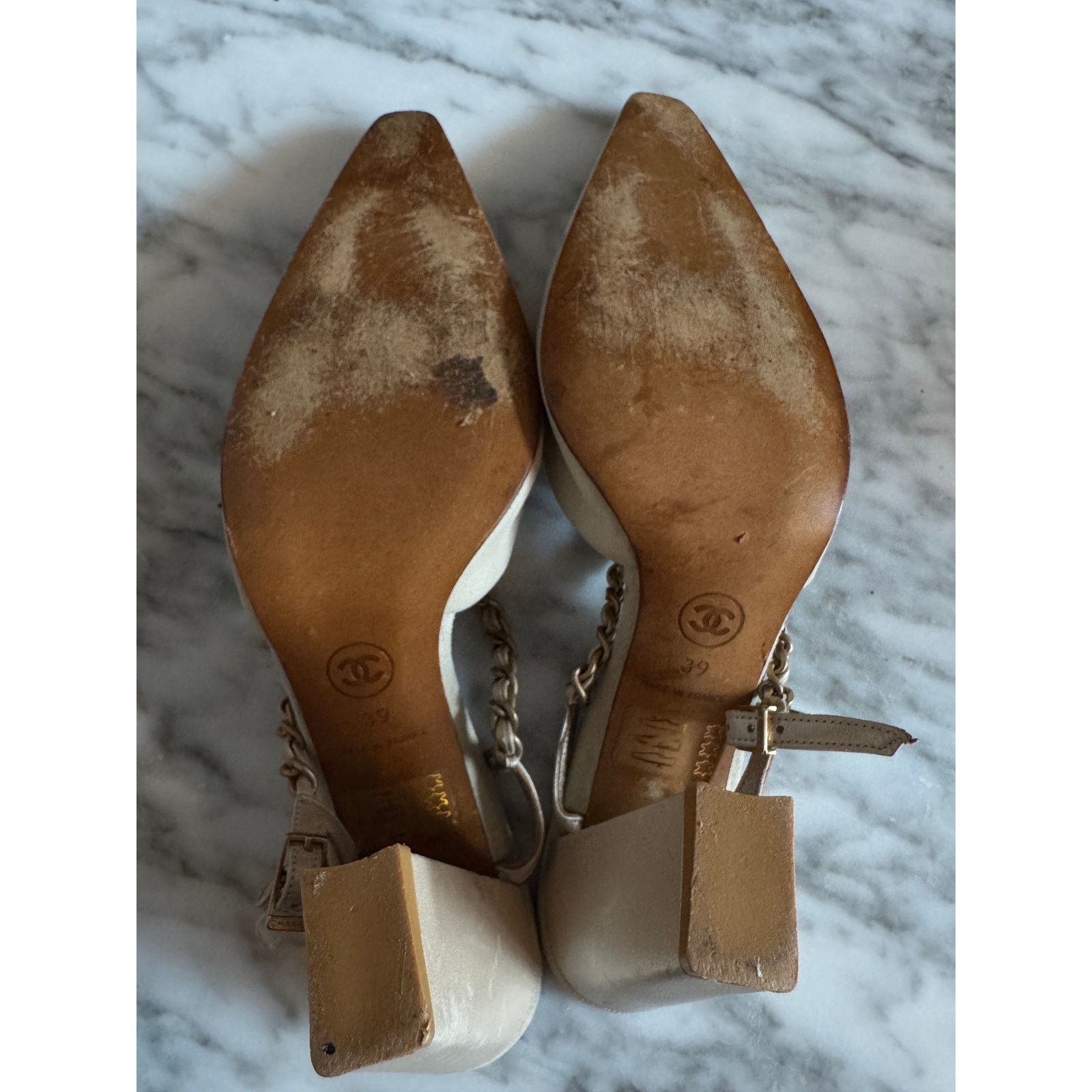 Chanel Vintage Chanel Cream Pointed Toe Slingback Heels Size US 8 / IT 38 - 4 Thumbnail
