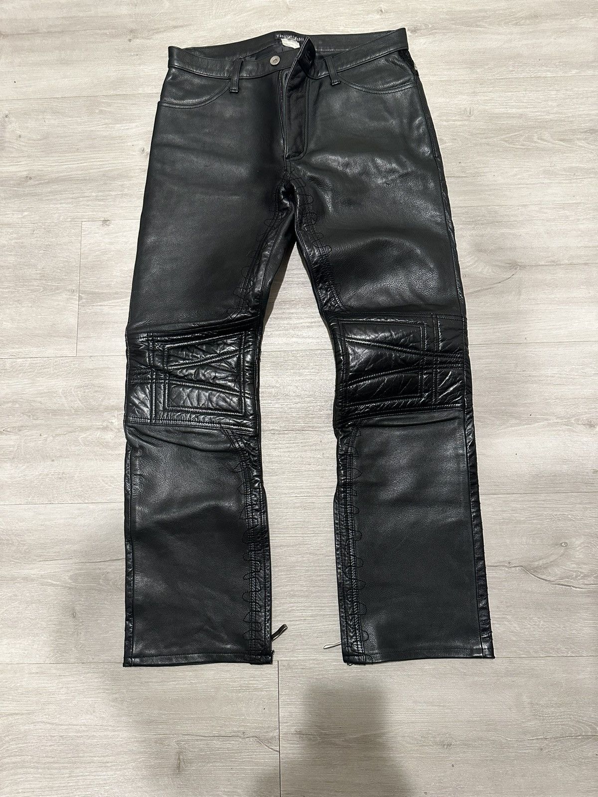 image of Yasuyuki Ishii Leather / Horsehair Bondage Biker Pants in Black, Men's (Size 32)