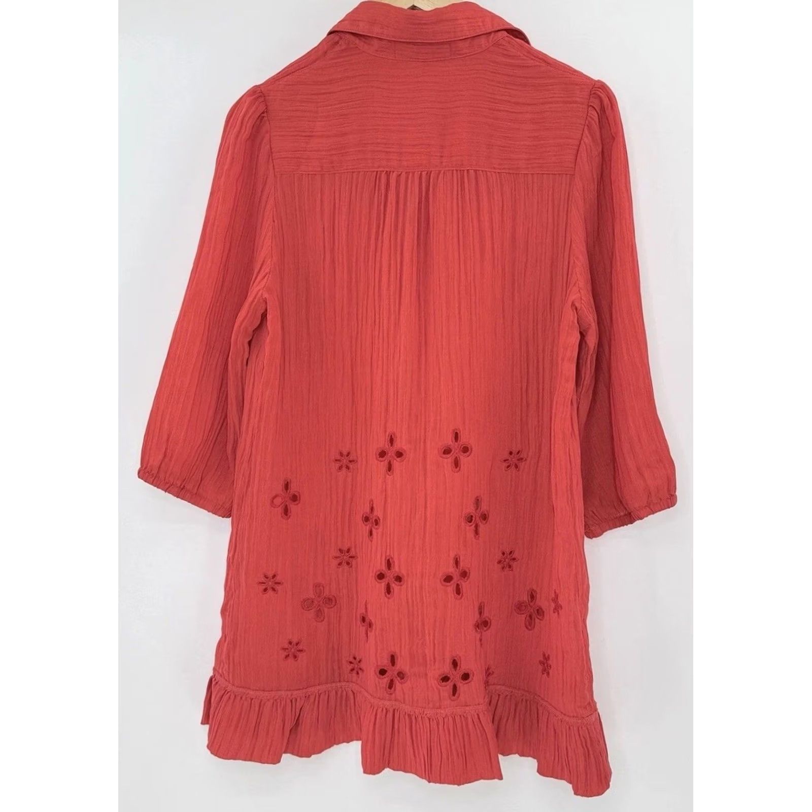 Vintage Couture Vers Yours Women's Red Embroidered Tunic Blouse L Boho Floral Button-Up Long Sleeve Size L / US 10 / IT 46 - 2 Thumbnail