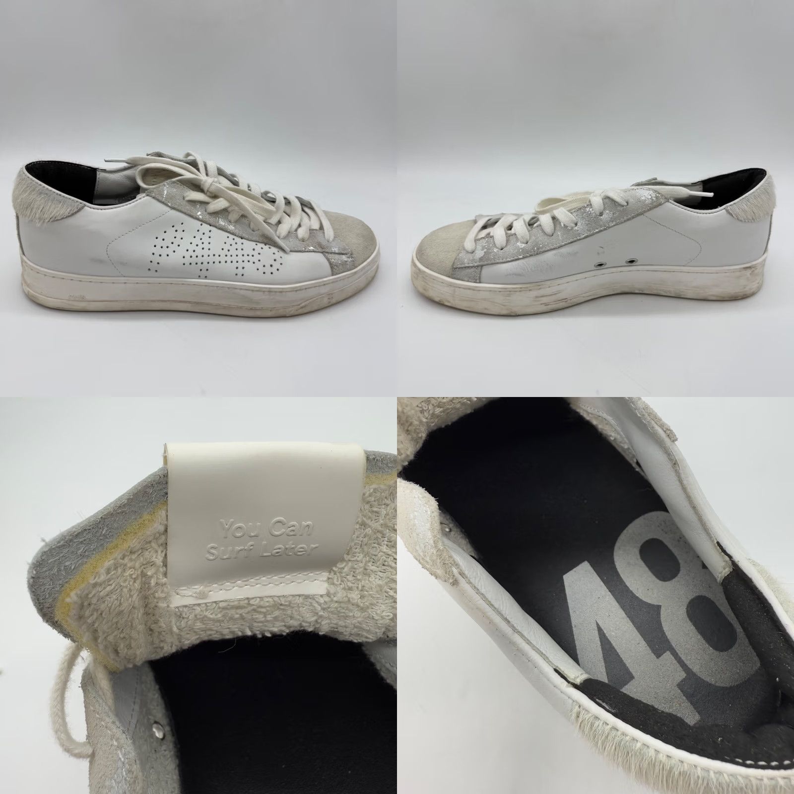 P448 P448 Womens John Low Top Sneaker Shoes Size 40 White Silver Horse Hair Lace Up Size M / US 6-8 / IT 42-44 - 8 Thumbnail