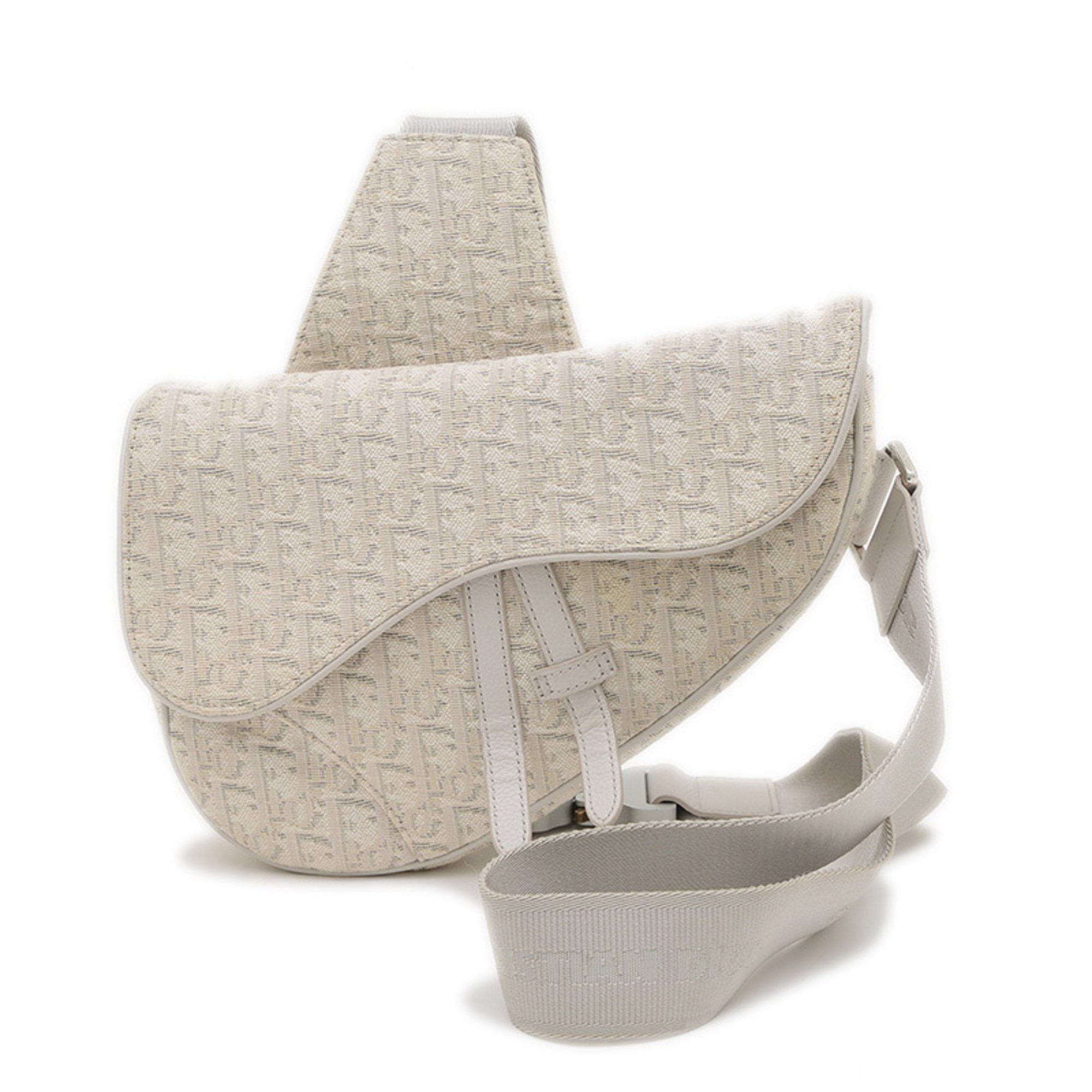 Christian Dior Dior Saddle Bag Trotter Shoulder Jacquard White M0446Cwal in Grey, Women's