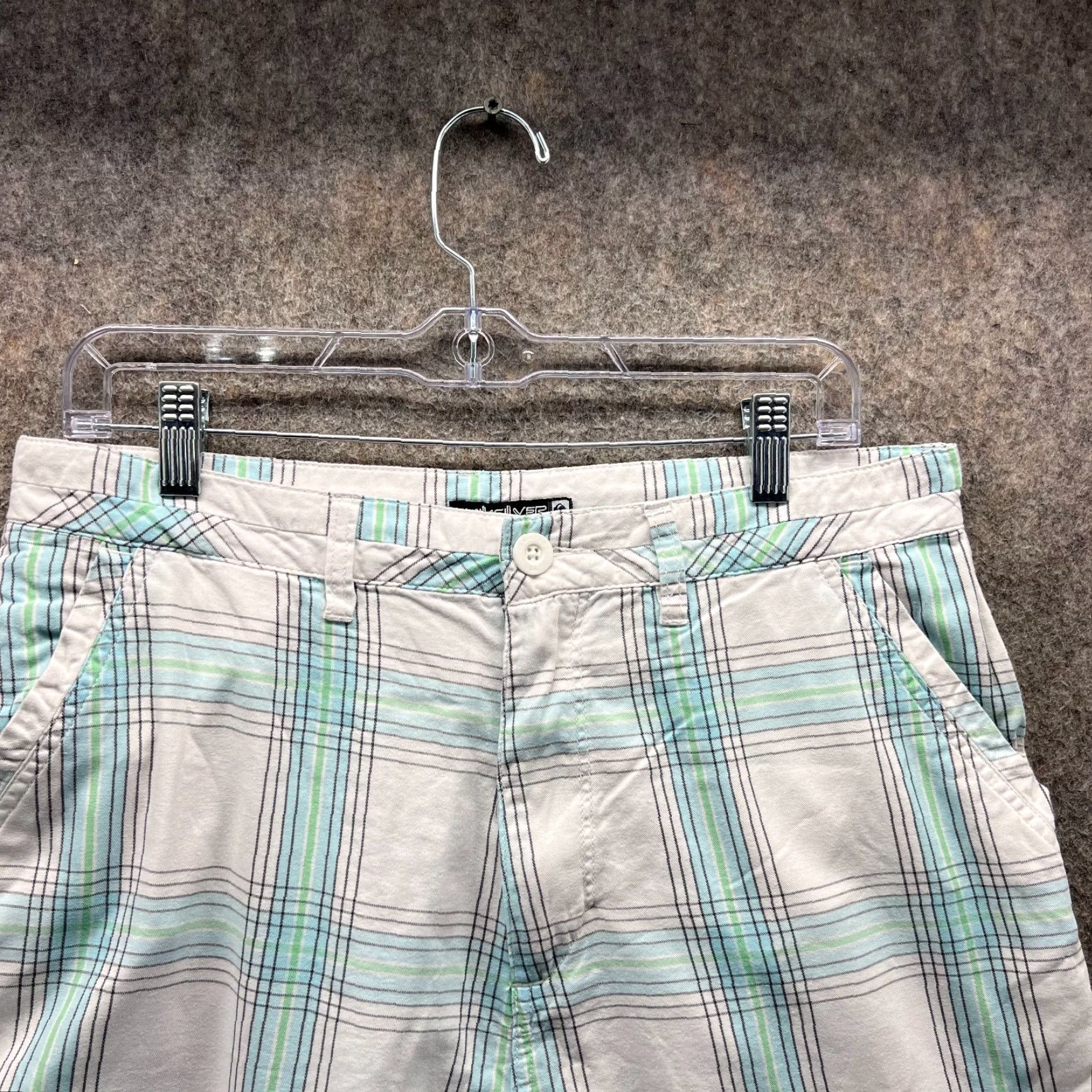Quiksilver VINTAGE Quiksilver Shorts Men 34 White Blue Chino Flat Front Plaid Classic Y2K Size US 34 / EU 50 - 5 Thumbnail