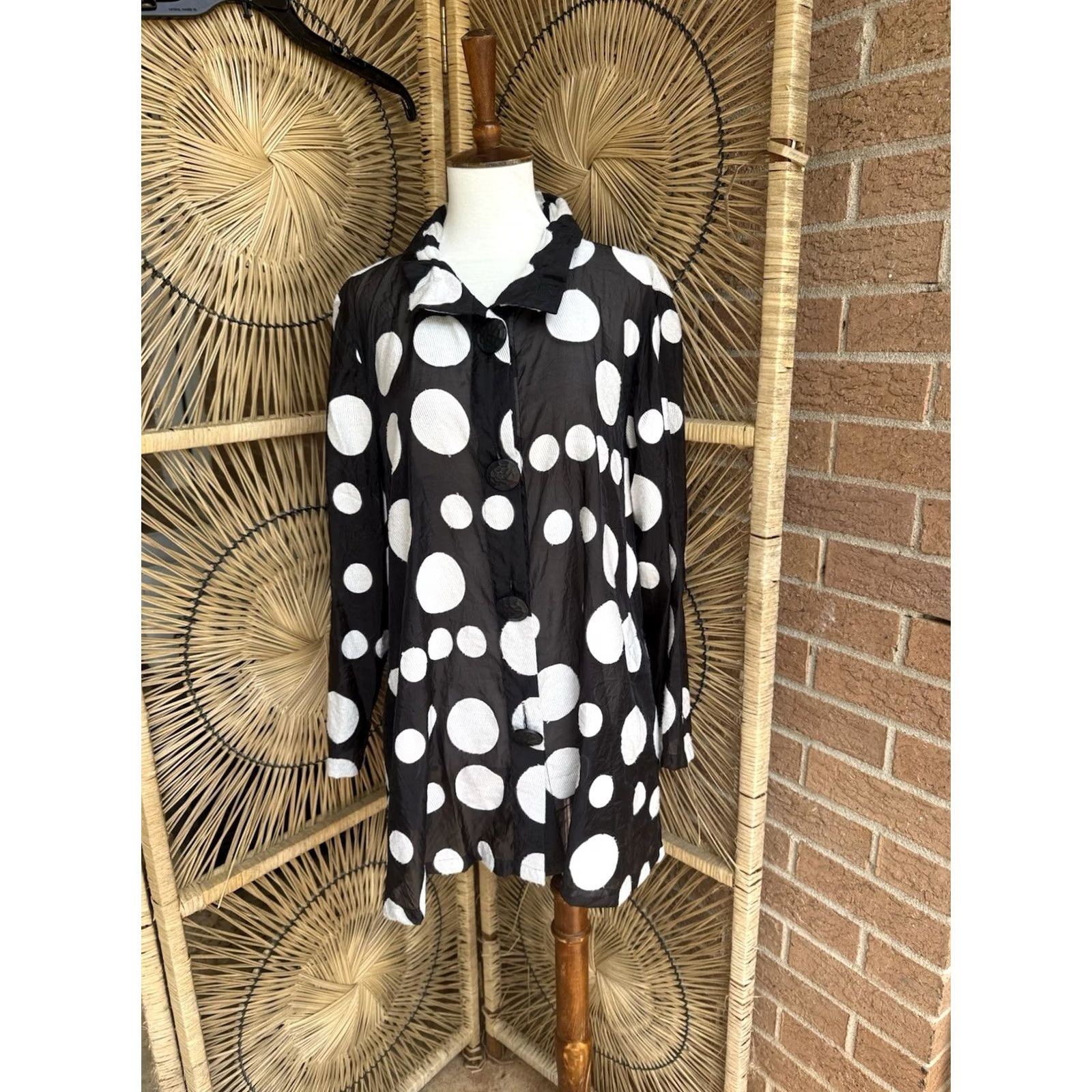 Vintage Ali Miles Sheer Button Front Jacket Top Womens L Abstract Polka Dot Size L / US 10 / IT 46 - 4 Thumbnail