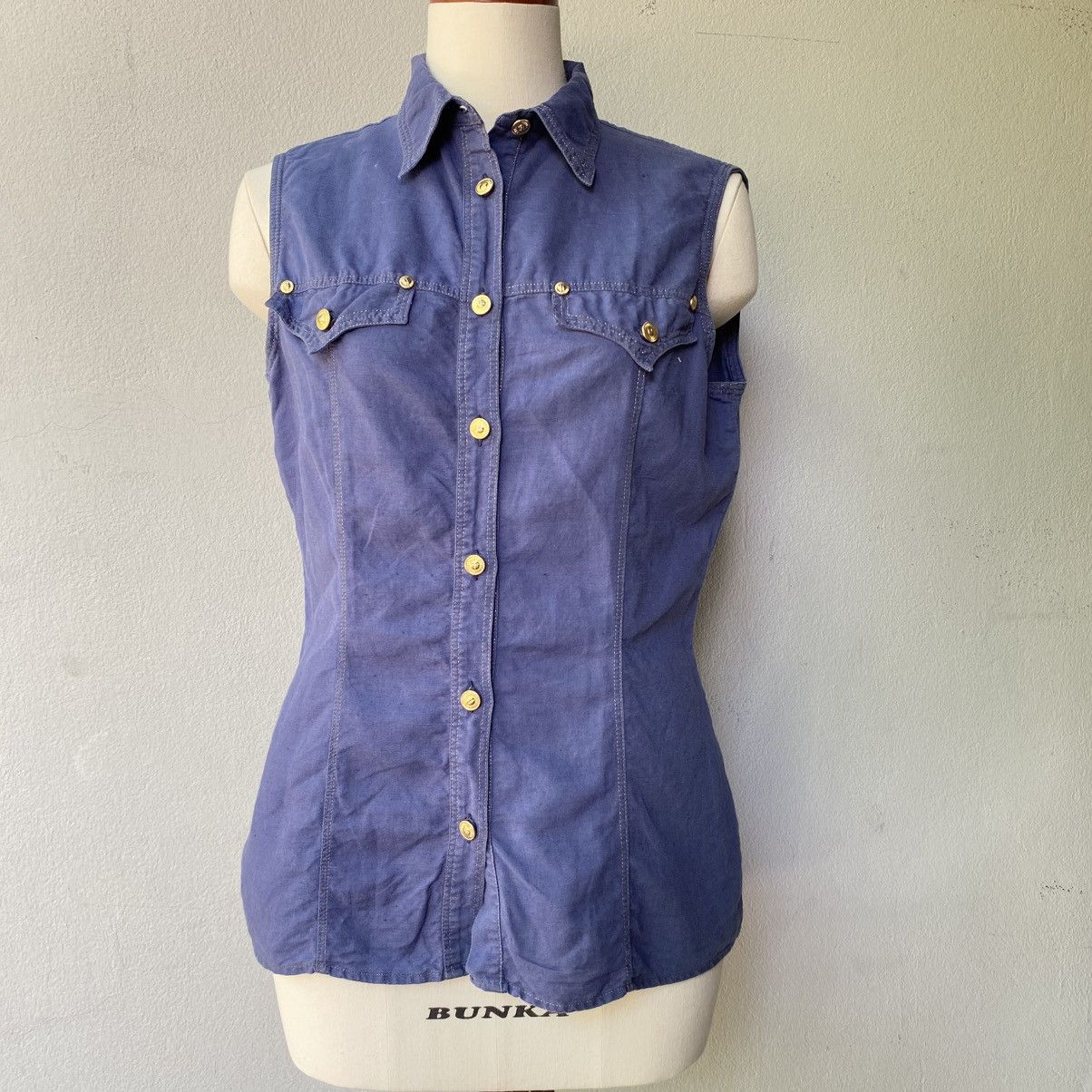 Versace VERSACE Indigo Sleeveless Denim Shirt Size M / US 6-8 / IT 42-44 - 1 Thumbnail