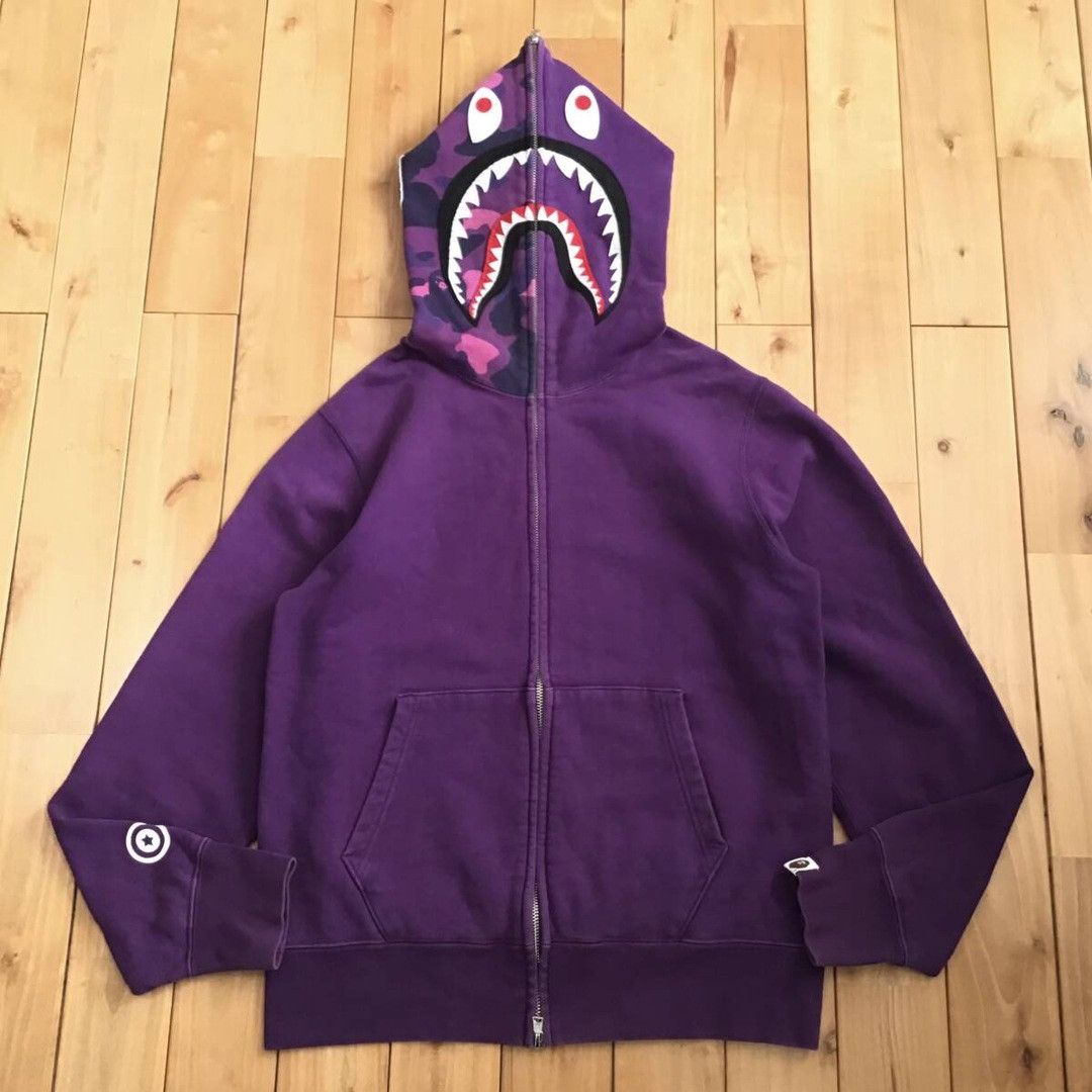 Bape BAPE Purple camo shark full zip hoodie a bathing ape Size US M / EU 48-50 / 2 - 1 Thumbnail