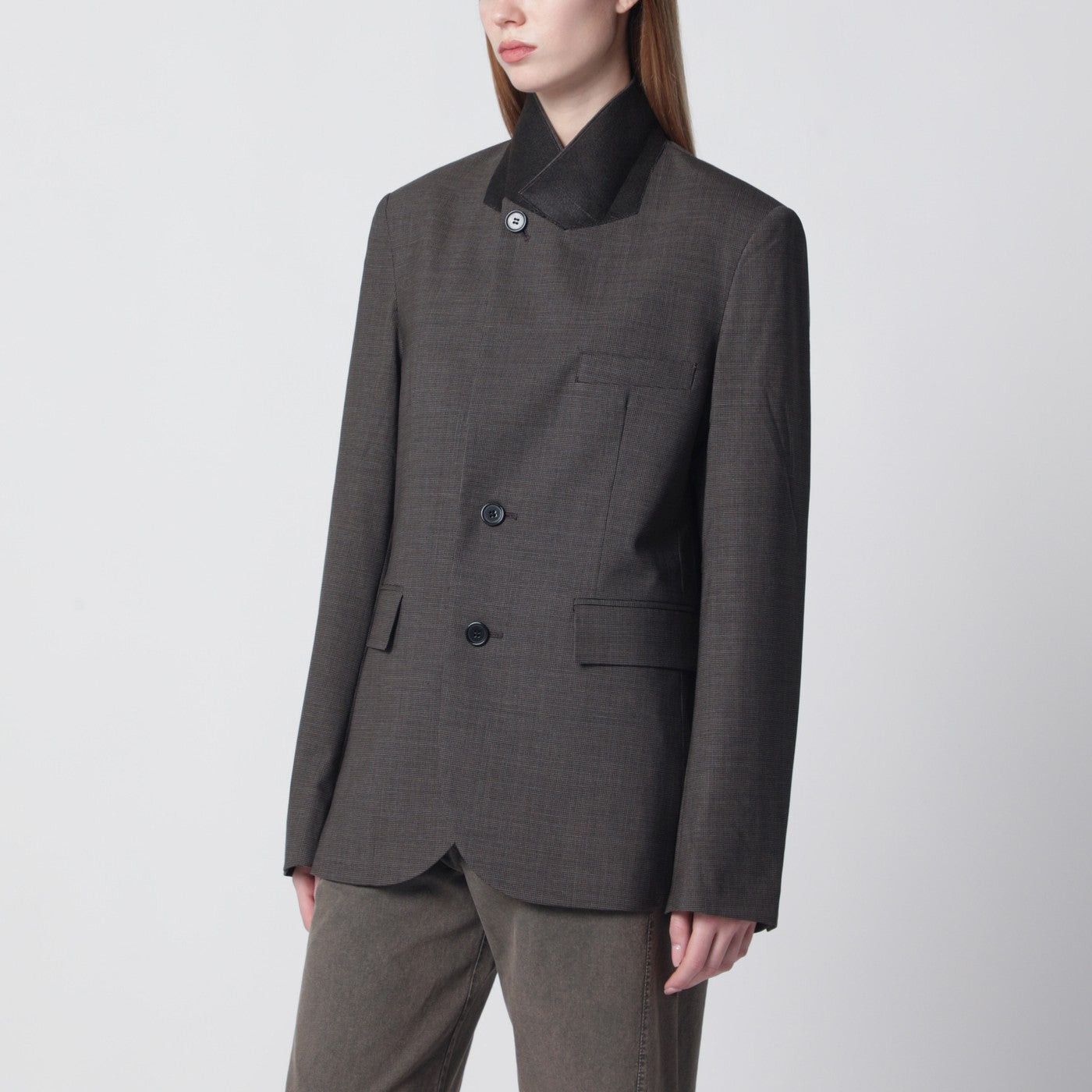 6397 6397 Slate-Grey Microcheck Jacket Size XS / US 0-2 / IT 36-38 - 1 Thumbnail