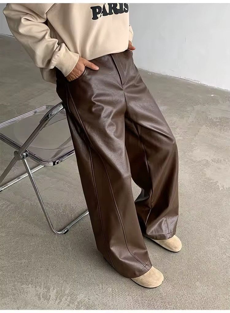 Designer × Other Design PU Leather Casual Straight Loose Pants Size US 32 / EU 48 - 2 Thumbnail