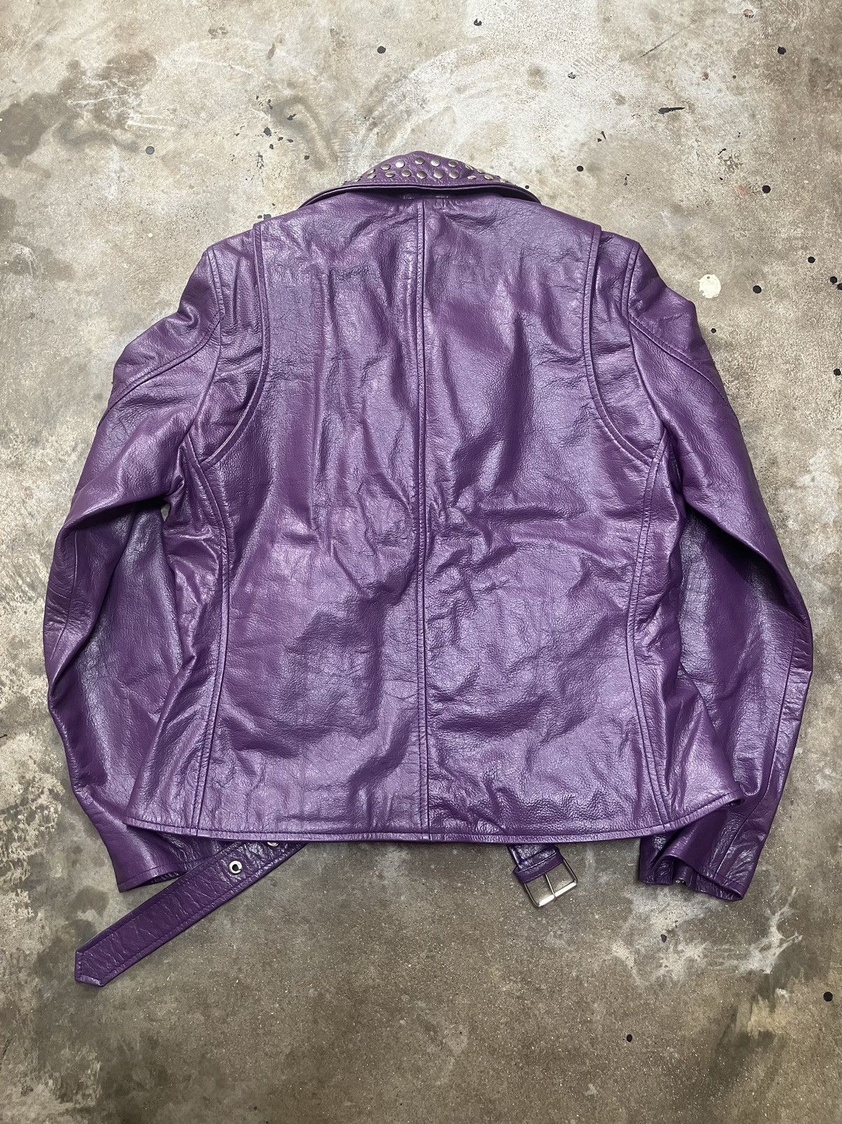Genuine Leather × Playboi Carti × Vintage Studded Genuine Leather Purple Moto Jacket Size US S / EU 44-46 / 1 - 5 Thumbnail