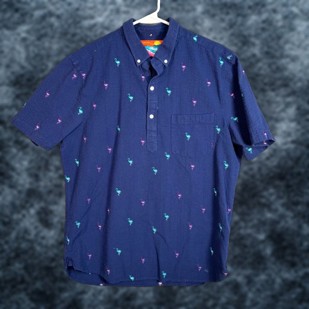 Chubbies Chubbies Shirt Button-Up XL Mens Blue Seersucker Embroidered Short Sleeve Collared Shirt Size US XL / EU 56 / 4 - 1 Thumbnail