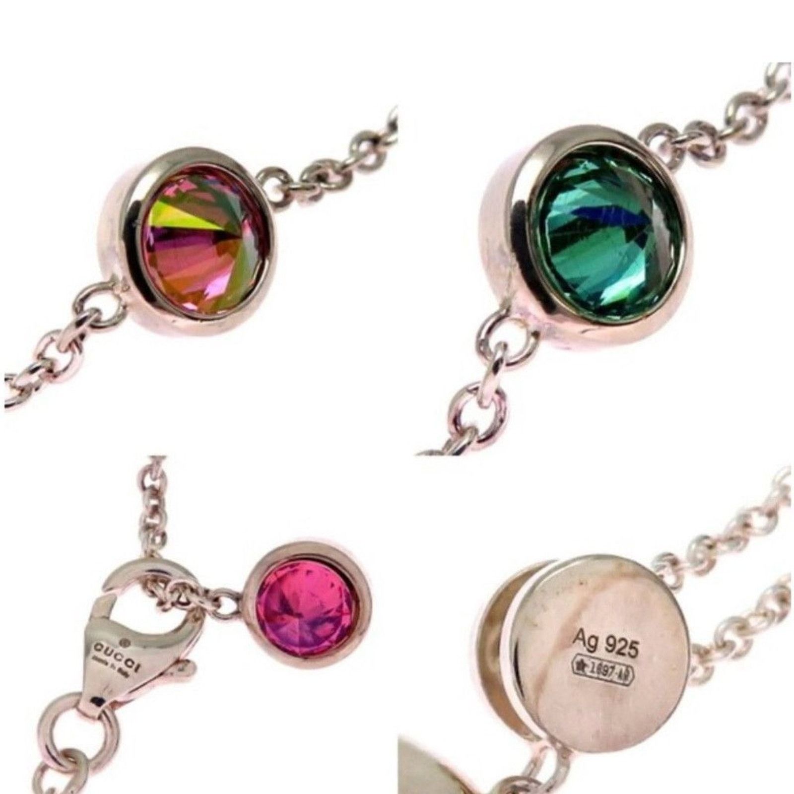 Gucci Gucci Sterling Silver Heart Necklace Pink Green Size ONE SIZE - 11 Thumbnail