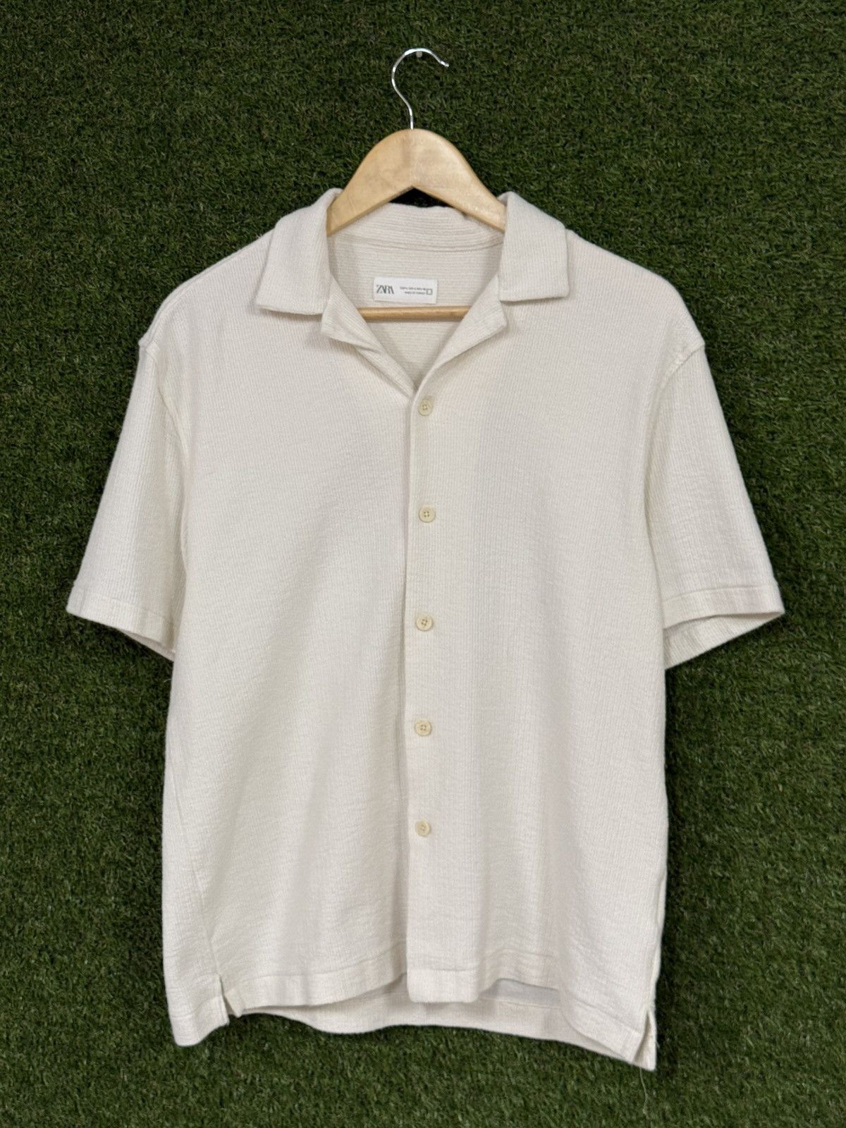 Zara Zara White Terry Camp Collar Button Shirt Large Size US L / EU 52-54 / 3 - 1 Thumbnail
