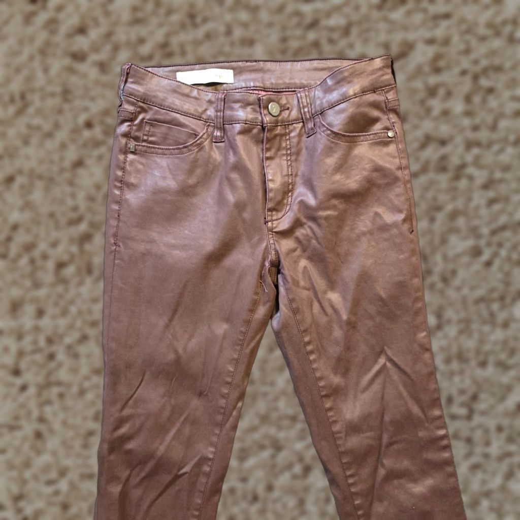 Vintage Pilcro Pants Womens Size 27 Brown Waxed Coated Side Lace Up Faux Leather Casual Size 27" / US 4 / IT 40 - 1 Thumbnail
