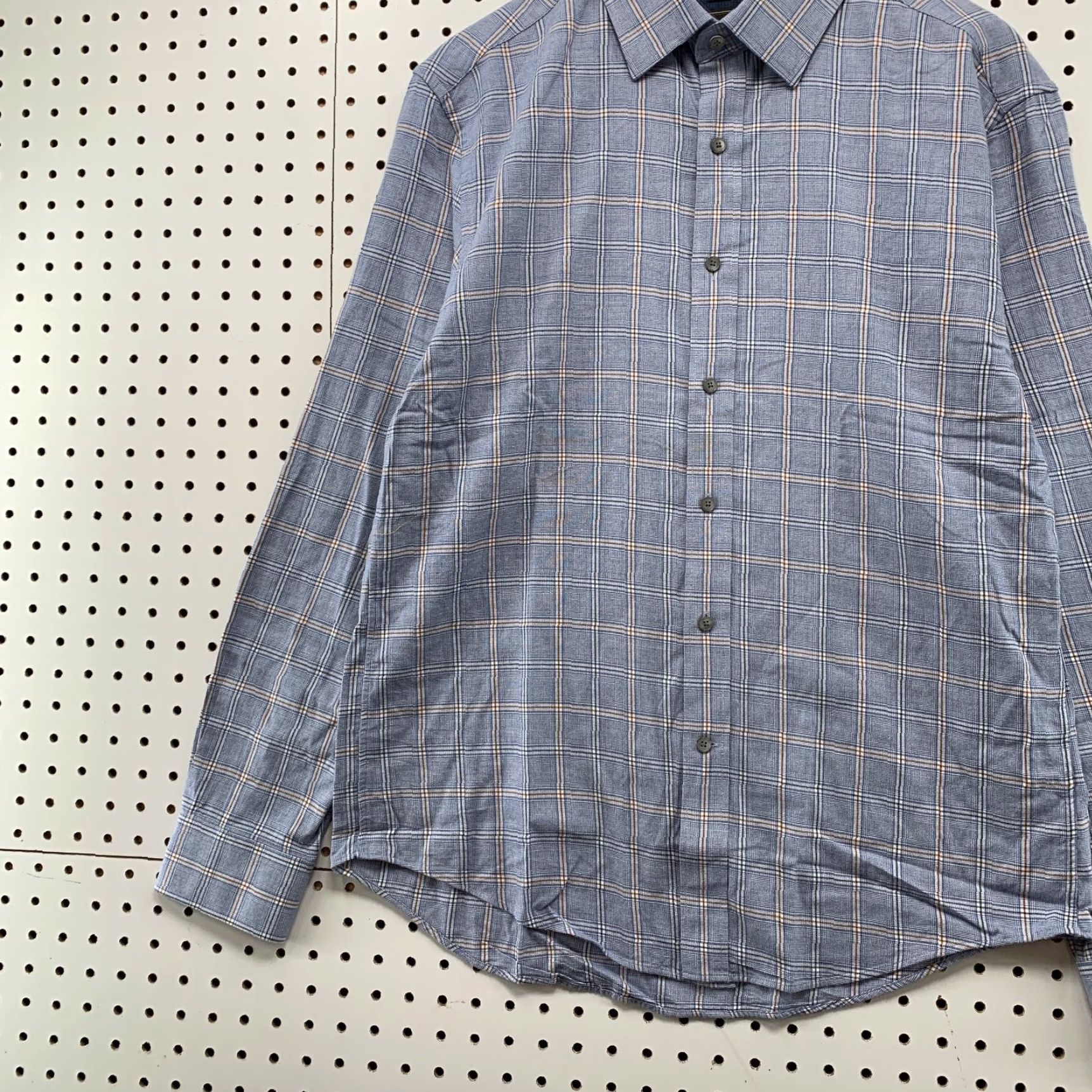 Jos. A. Bank Jos A Bank Button Shirt Mens Large Blue Tailored Fit Plaid Cashmere Silk Blend Size US L / EU 52-54 / 3 - 3 Thumbnail