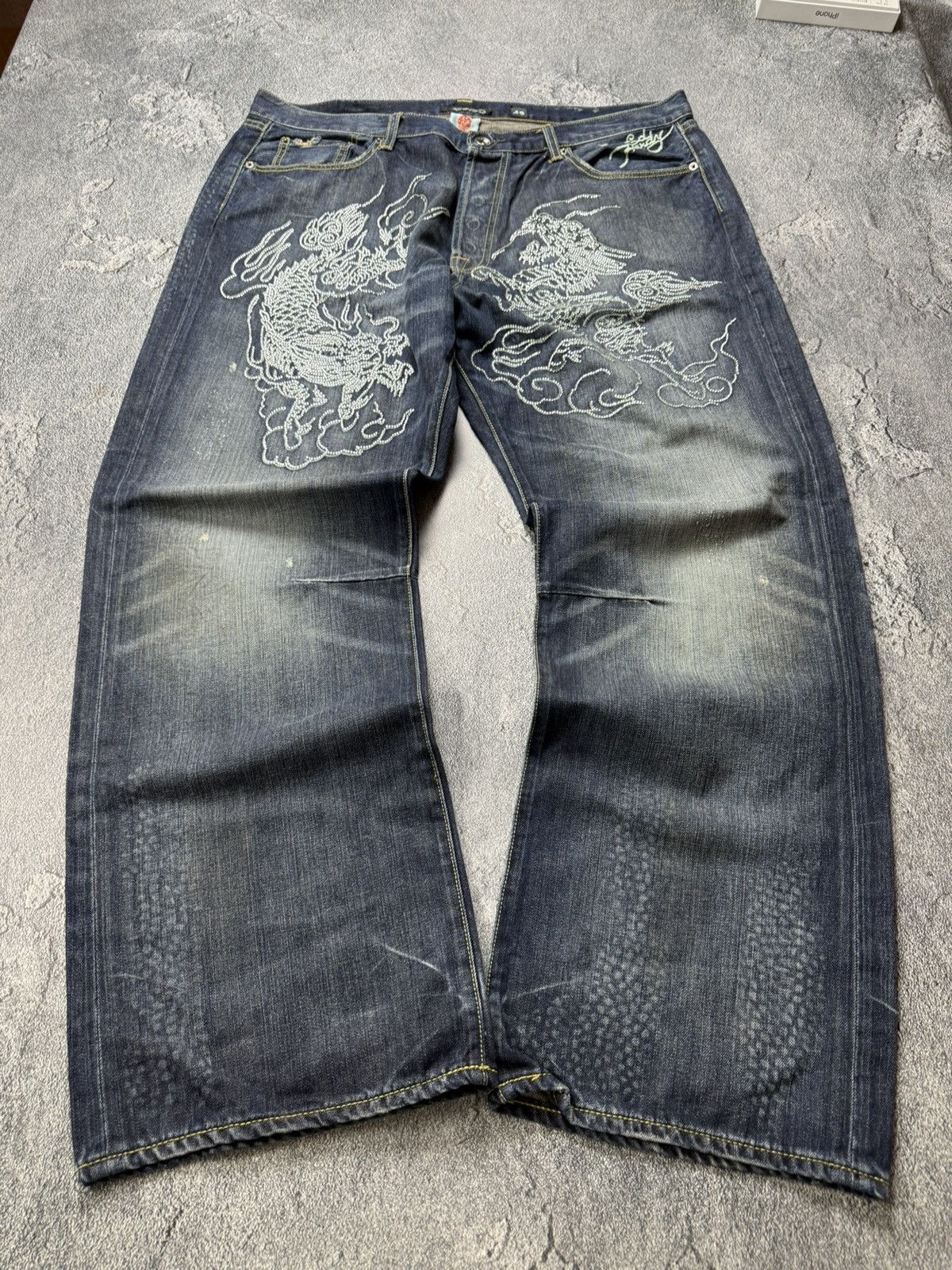 Ed Hardy Ed Hardy VNTG MultiLogo Rhistones Dragos Logo Jeans Pants Size US 42 / EU 58 - 7 Thumbnail