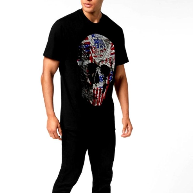Philipp Plein Philipp Plein Black Skull America Round Neck T-Shirt Size L Size US L / EU 52-54 / 3 - 12 Thumbnail