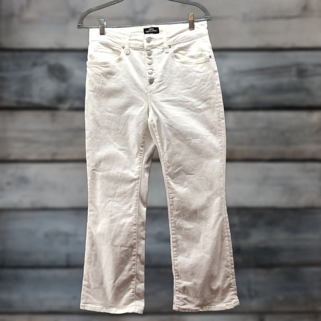 Zara Zara Jeans Womens 6 Kick Flare Crop White Button Fly Stretch Mid Rise Cropped 5-Pocket Denim Oxford Cotton Size 28" / US 6 / IT 42 - 1 Thumbnail