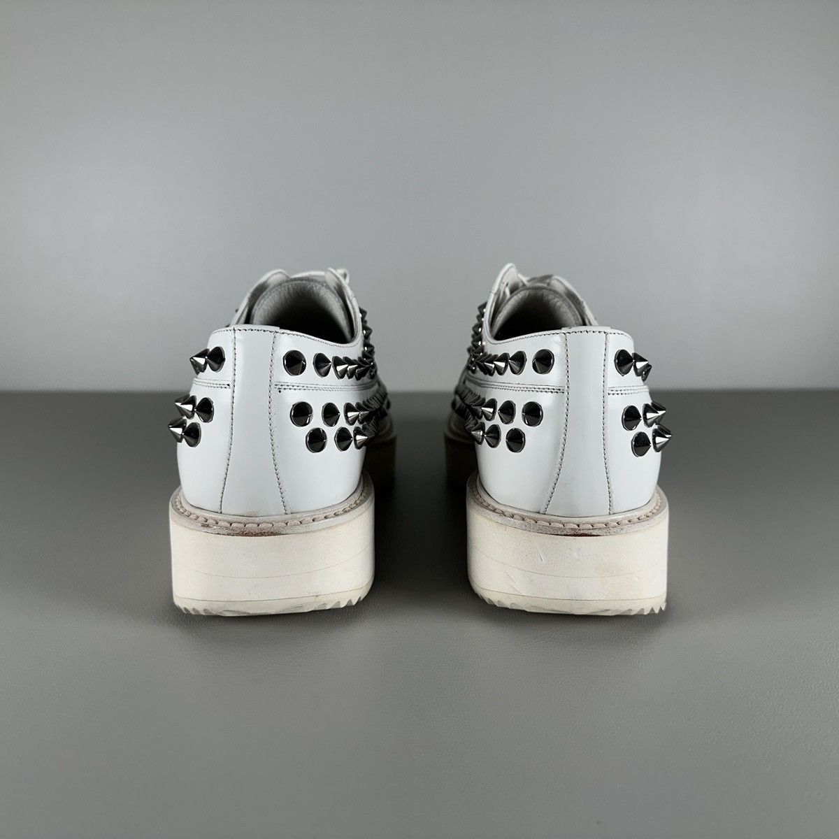 Designer × Prada Iconic PRADA White Spikes Studded Platform Oxfords Size US 11.5 / EU 44-45 - 5 Thumbnail