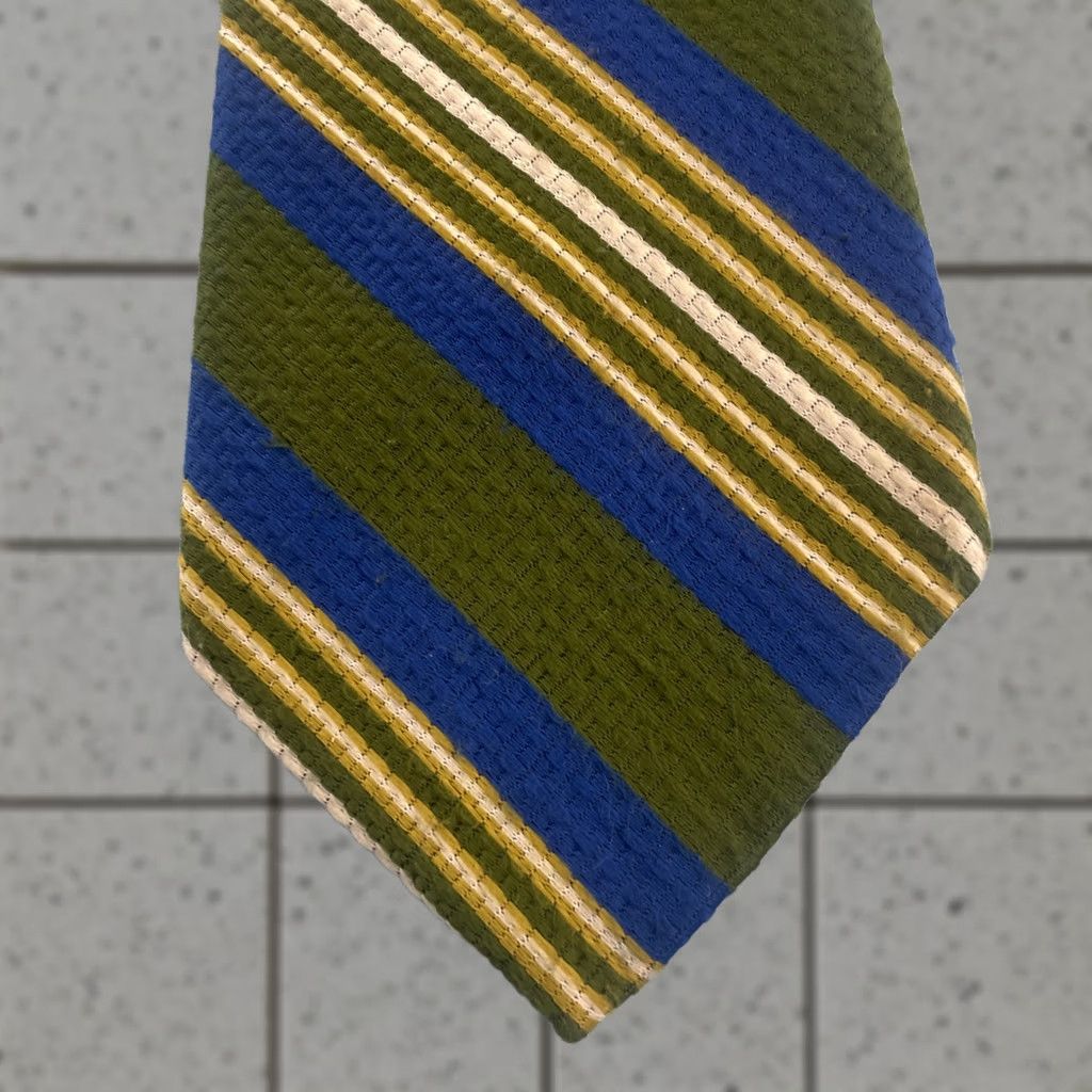 Vintage VINTAGE Resisto 70s Extra Wide Necktie 5" Kipper Repp Stripe Green Blue 58" Woven Tie Capsule UltraWide Necktie Men Designer Vintage 1970s Size ONE SIZE - 1 Thumbnail